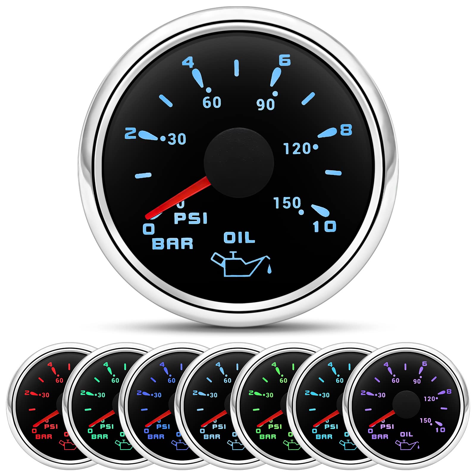 ARTILAURA Oil Pressure Gauge Electric 2-1/16 52mm 0-150 PSI 0-10Bar Boat Meter 7 Color for AUTO Car Truck Marine (Black)