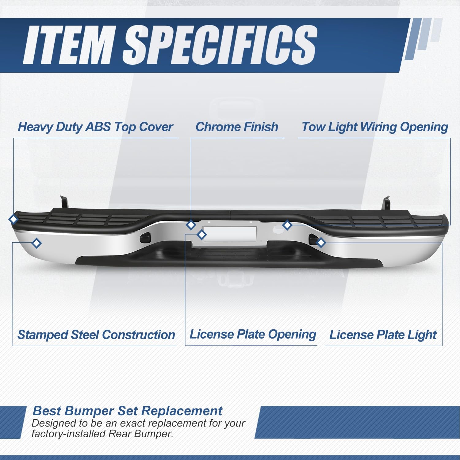 Auto Dynasty Rear Step Bumper for 1999-2006 Silverado Sierra 1500/2500, Black Powdercoated, w/License Plate Lights