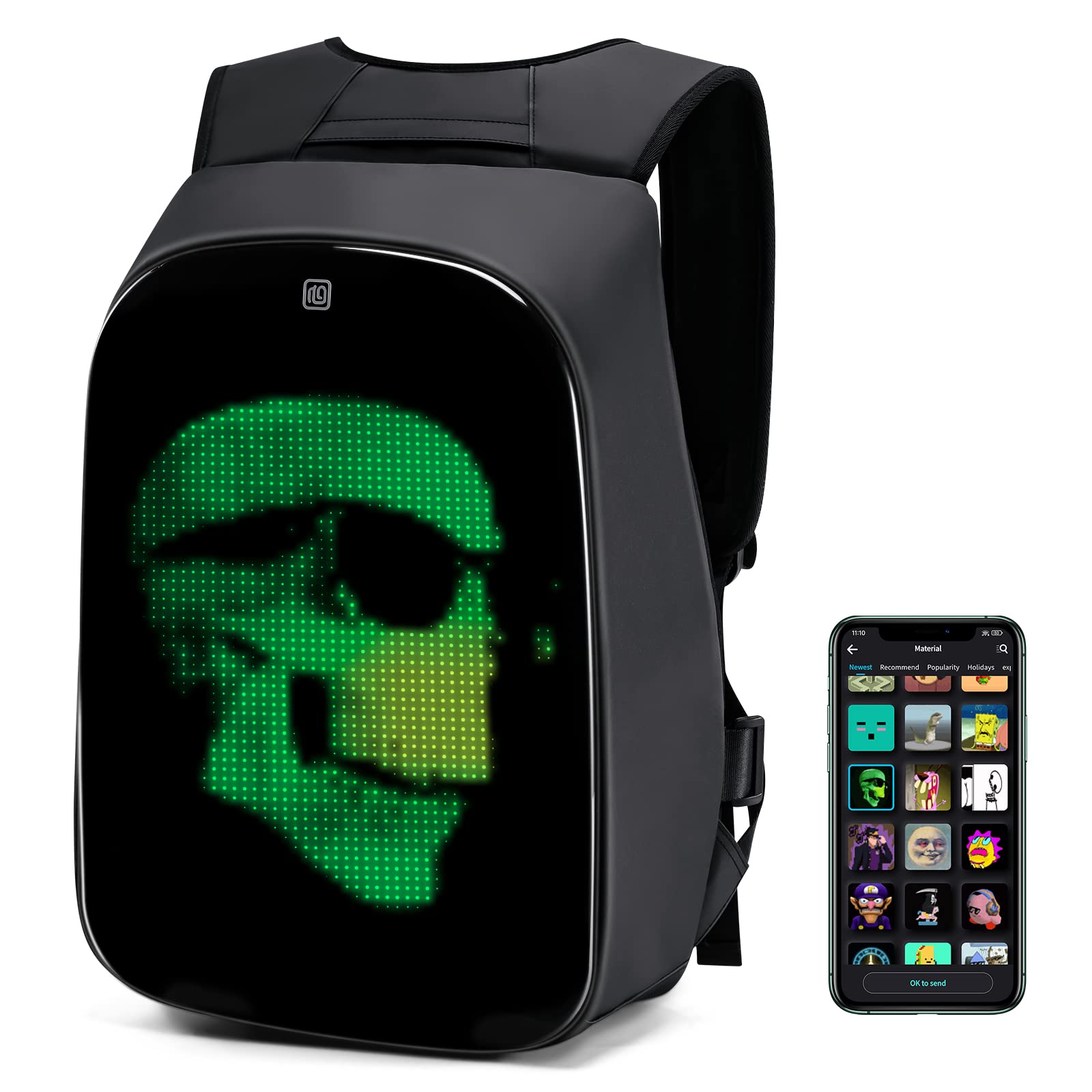 Gelrova LED Motorcycle Helmet Backpack Rampage Serise, 17 Inch Cool DIY Pixel Art Animation Fashion LED Display LaptopProgrammin