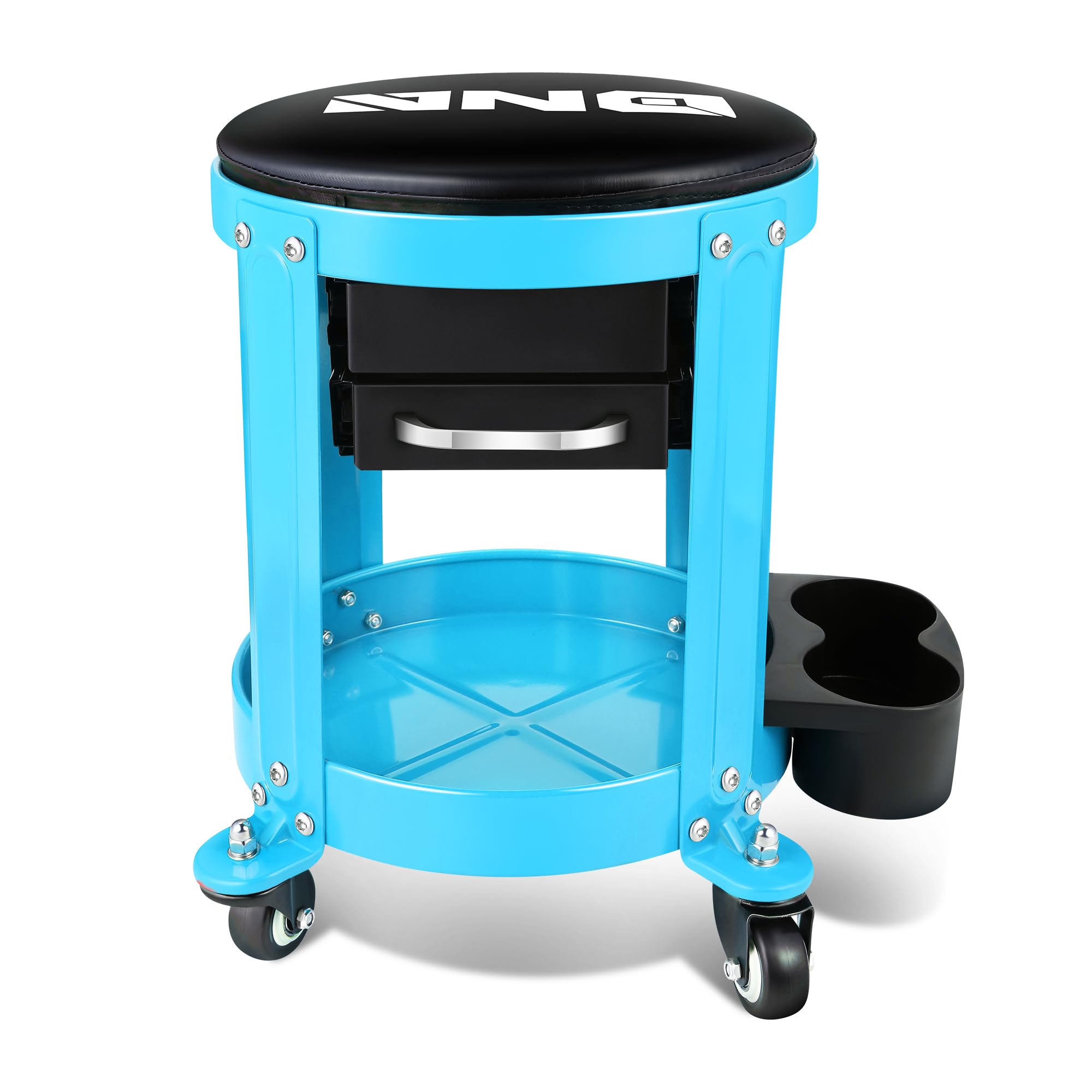 Dna Motoring Round Mechanics Roller Seat Creeper Stool With Padded Cushion, Tool Storage Drawer & Tray, 300 Lbs Max Weight Capac