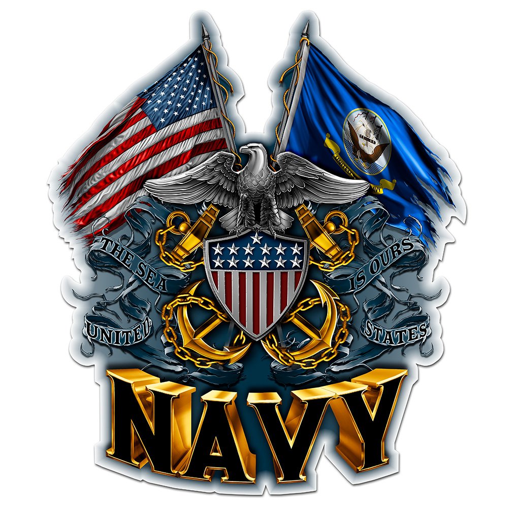Navy Decals, Show Your Pride With Our Double Flag Eagle Navy Shield Patriotic Decals, Perfect For Your Kitchen, Car, Wall Or Bik
