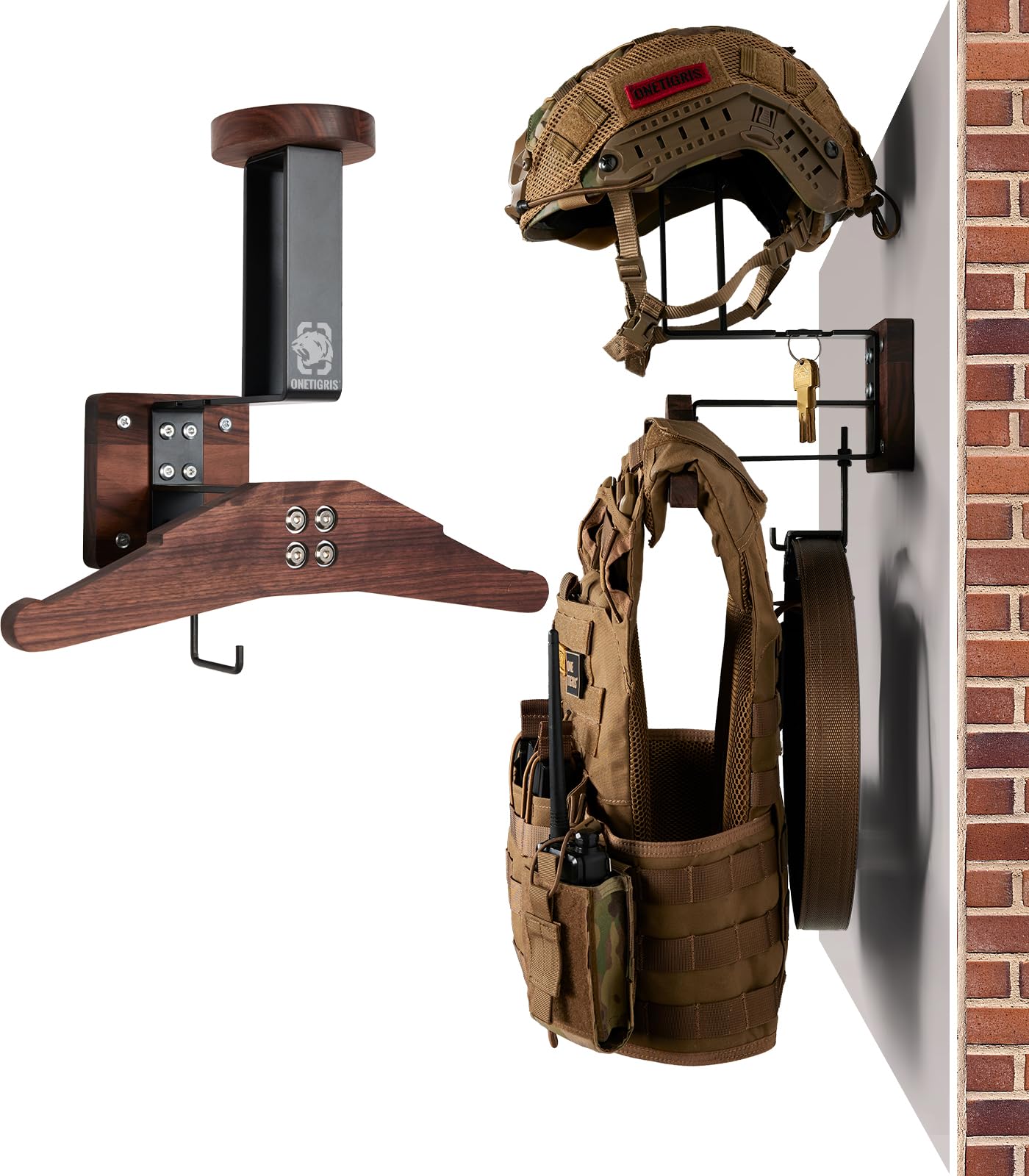 Onetigris Tactical Gear Wall Mount, Motorcycle Helmet Holder Wall Mount Stand, Plate Carrier Rack Jacket Hanger Display Organize