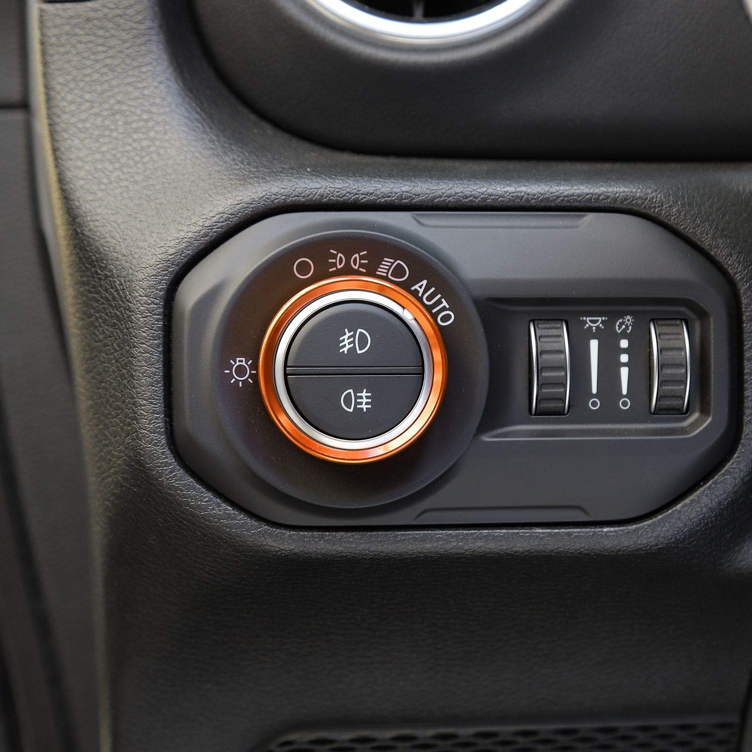 Voodonala Air Conditioner Headlight Switch Knob Trim, Orange Aluminum, 4pcs for 2018-2022 Jeep Wrangler JL JLU Gladiator JT