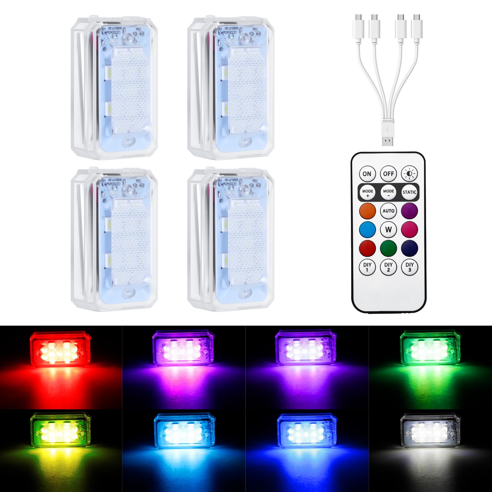 11 LEDs Wireless Strobe Lights with Remote 500mAh Rechargeable Car RGB Car Interior Ambient Lighting Anti-Collision Strobes Ligh