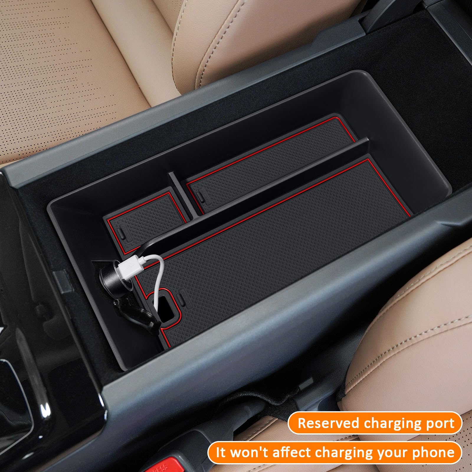 TOPINSTALL Red Center Console Tray Compatible with 2025 Camry (XSE/XLE/SE/LE) Armrest Storage Box Console Organizer for 9th Gen