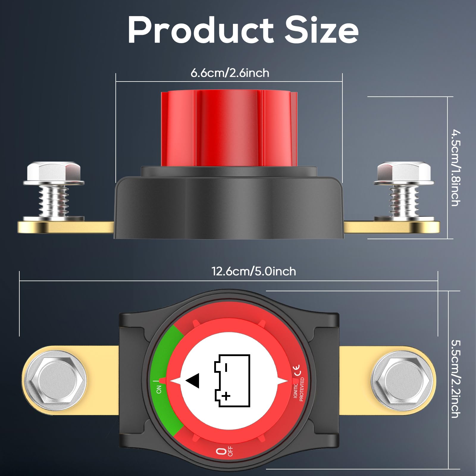 Trosfina Heavy-Duty Side Post Battery Disconnect Switch, On/Off 12-48V for Cars, RVs, Boats - Model HLC