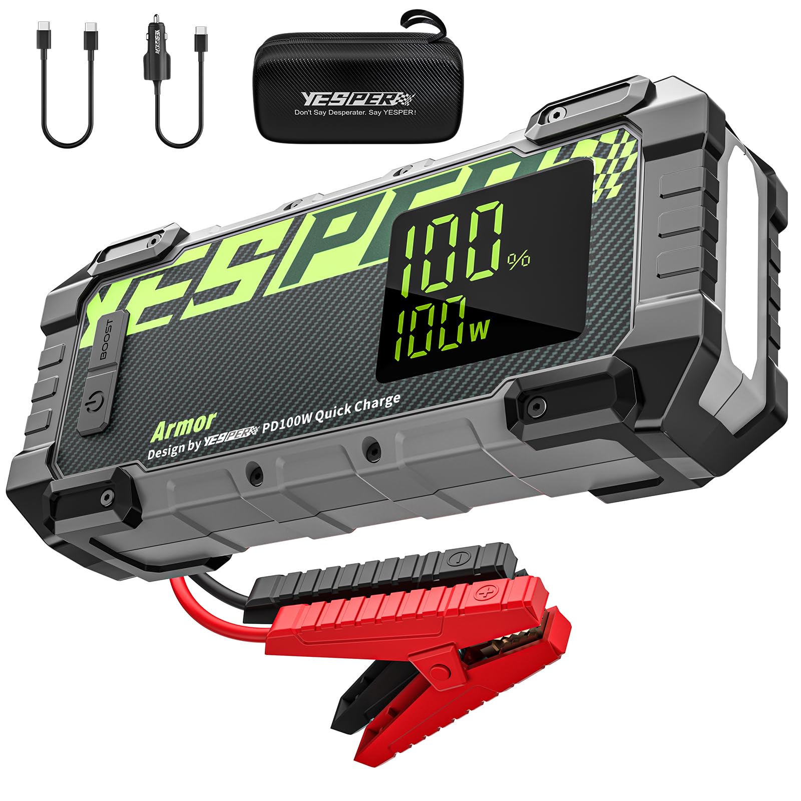 YESPER 4000A Jump Starter, 12V Car Battery Jump Starter 24000mAh Power Pack, (All Gas/10L Diesel Engine) Portable Jump Starter f
