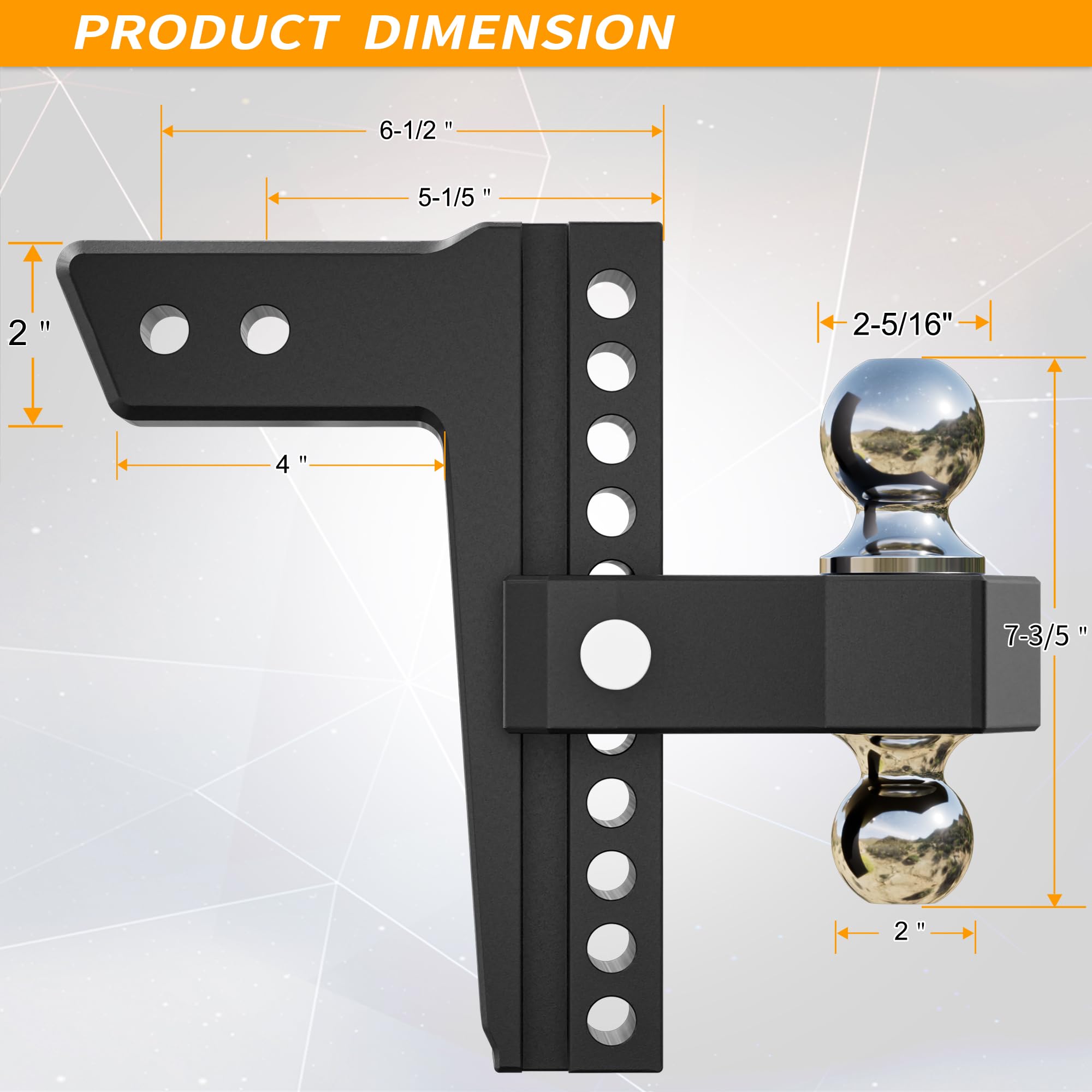 Locame Adjustable Trailer Hitch, Fits 2-Inch Receiver Only, 10-Inch Drop/Rise Aluminum Drop Hitch,12,500 Lbs Gtw-Tow Hitch For H