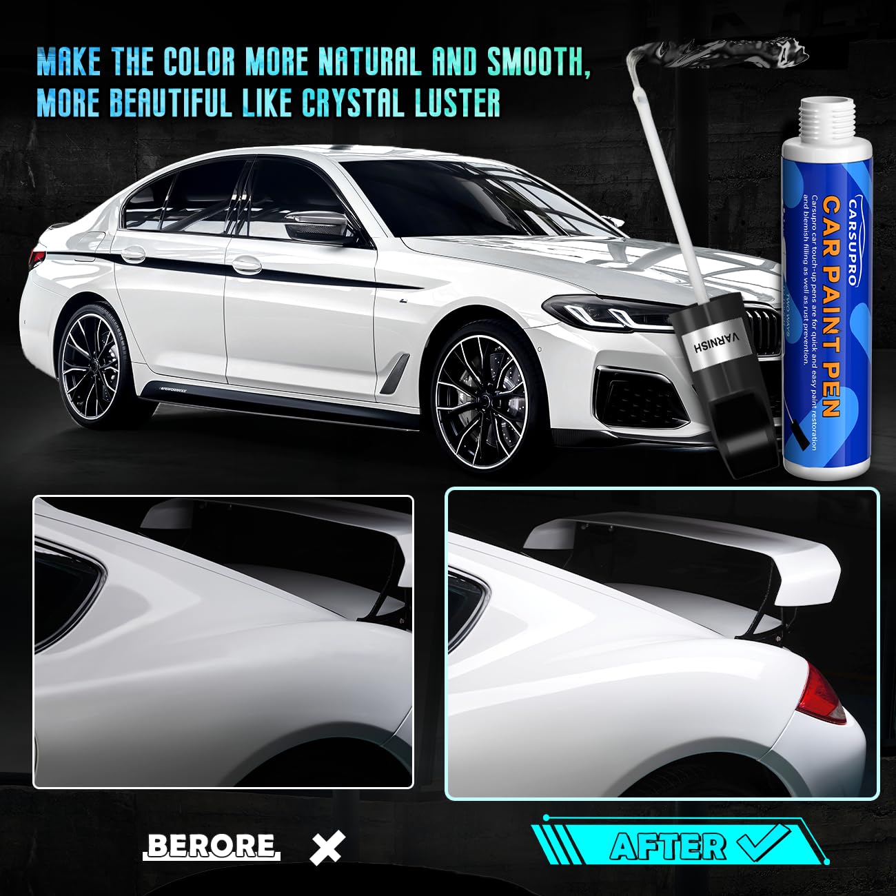 Carsupro Touch Up Paint for Cars,2-In-1 Automotive Touch up Paint, Car Paint Scratch Repair,Color Accurate Quick Fix and Conveni