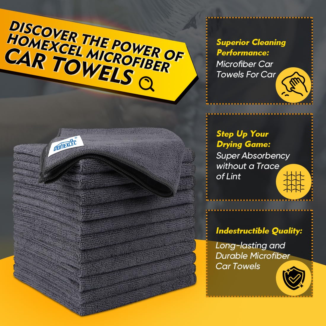 Homexcel Grey Microfiber Cleaning Cloth 50 Pack, 12.5 X 12.5 Inch Microfiber Towels For Cars, Ultra Absorbent Car Washing Cloth,