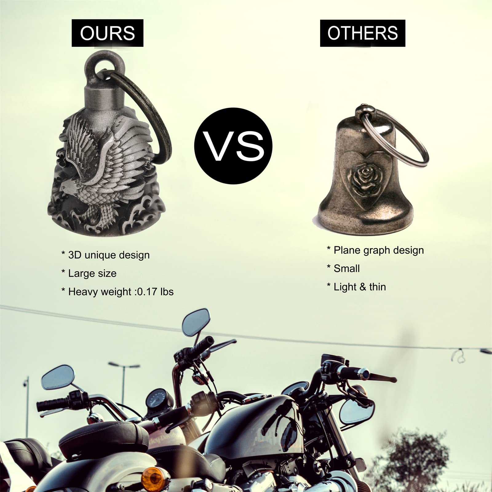 Dream Apparel Motorcycle Ride Bell For Bikers,Heavy Spirit Bells Accessory And Key Chain For Luck (Dbl5-L Eagle)