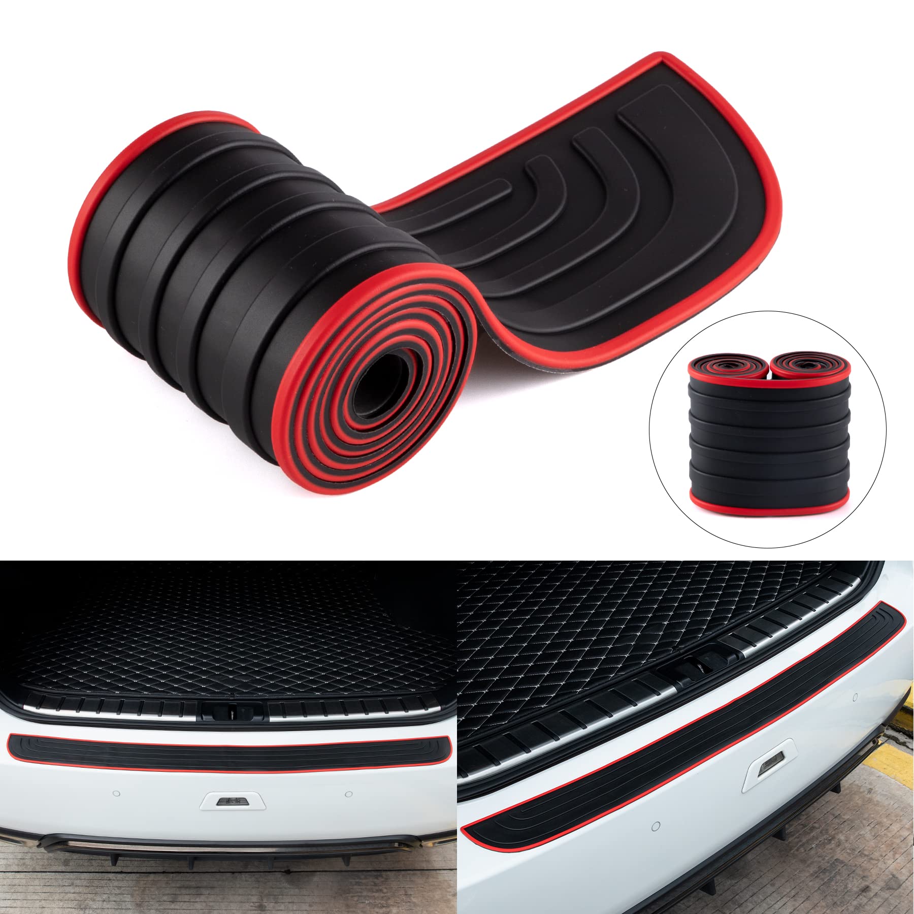 Singaro Car Rear Bumper Protector, 35.1Inch X2.75Inch Car/Suv Universal Rubber Anti-Scratch Trunk Exterior Accessories(Red Border)