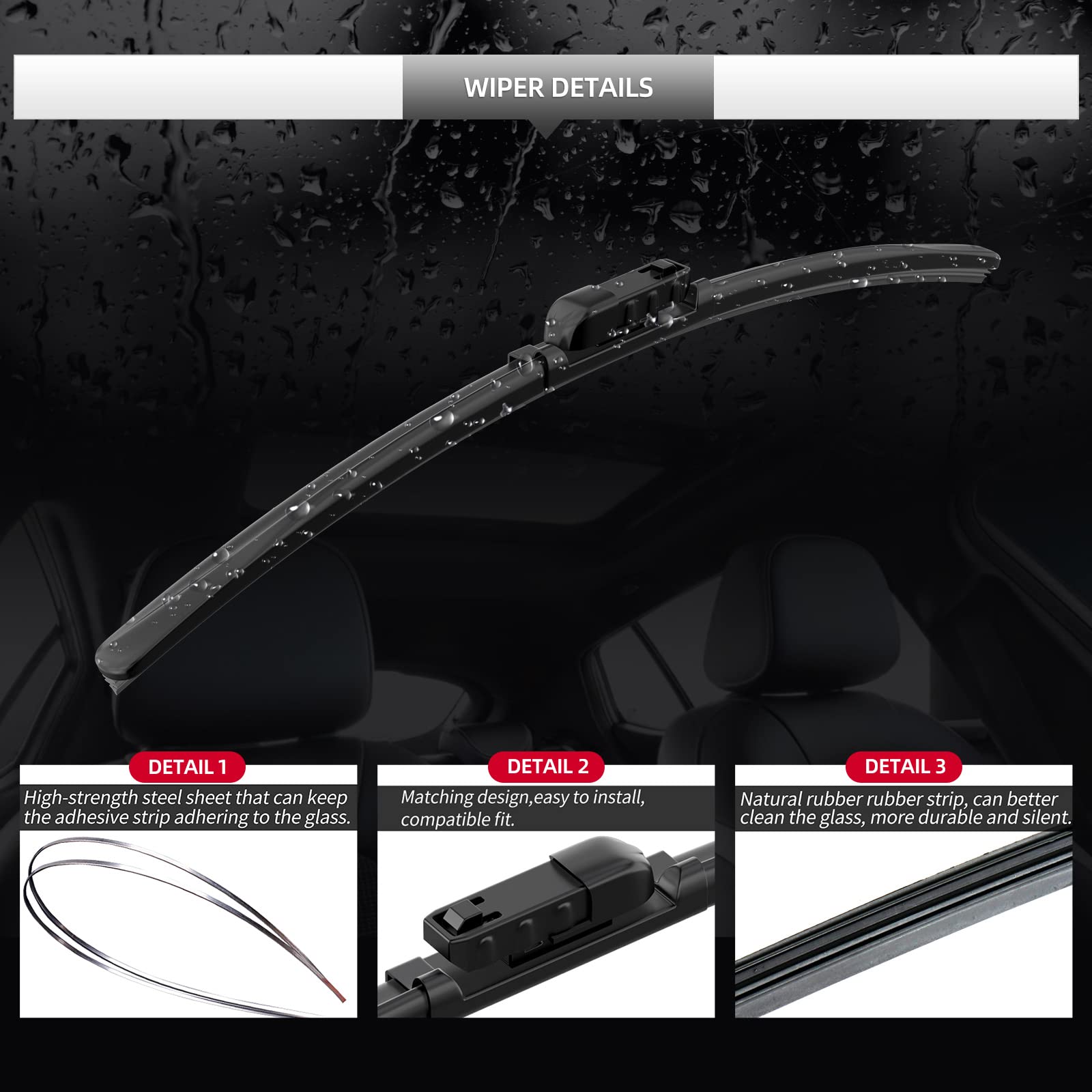 Gardimu Front And Rear Windshield Wiper Blades, 3 Pcs Front And Back Windshield Wipers Blades Replacement For Ford Mustang Mach