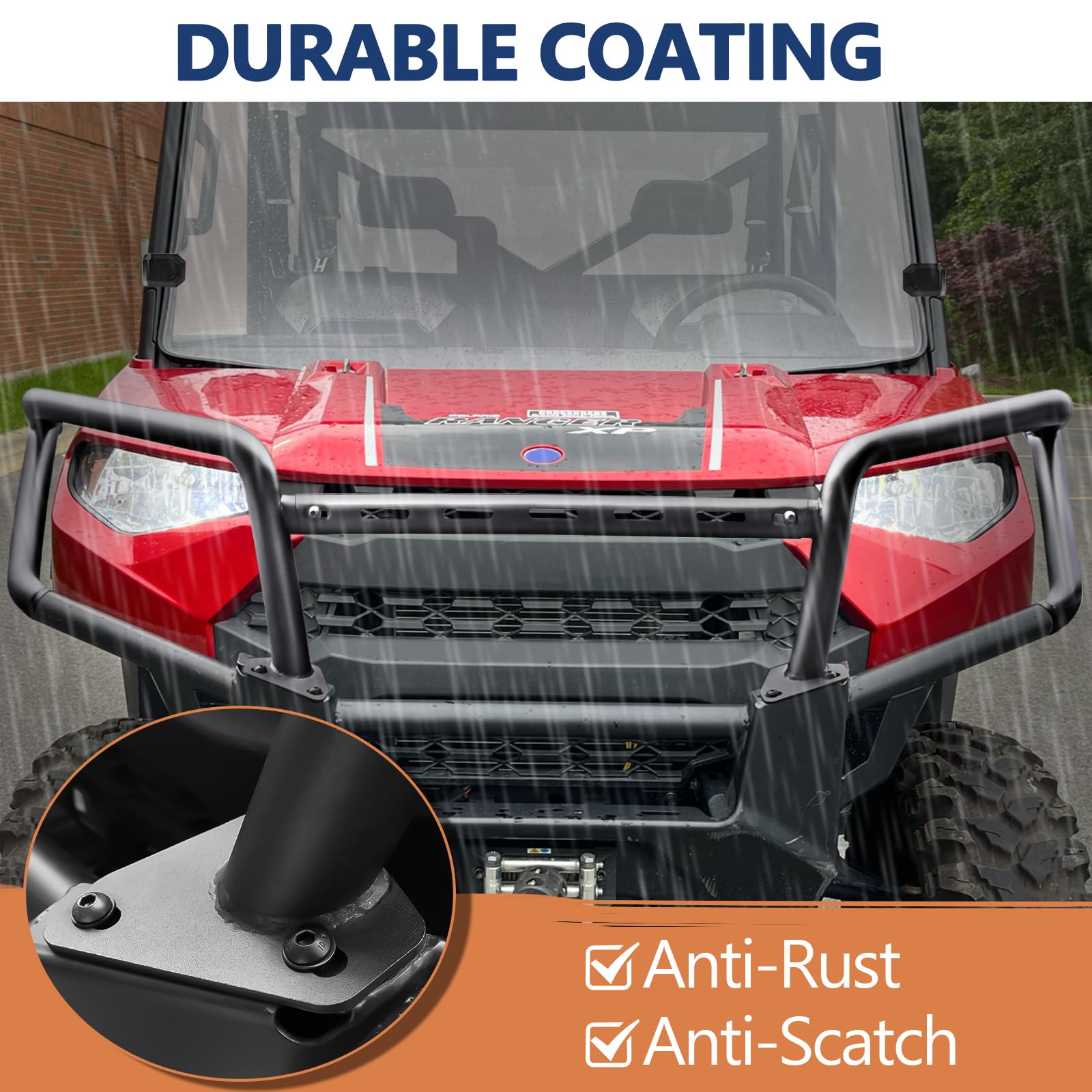 StarknightMT Ranger XP 1000 Front Bumper - Alloy Steel Black Brush Guard for 2018-2024 Polaris Ranger 1000/Ranger Crew XP 1000