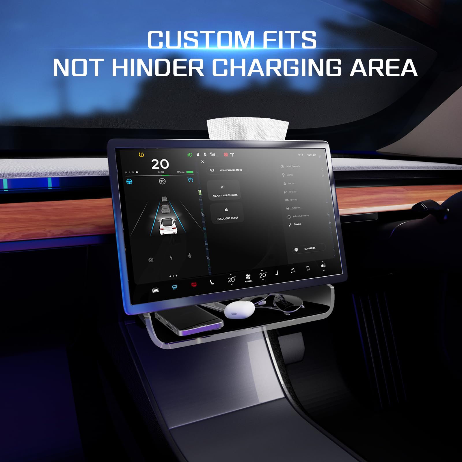 AOLEAD Tesla Center Console Organizer Tray:Under Screen Magnetic Storage Box for Model Y Model3 Accessories 2024 2023 2022 2021