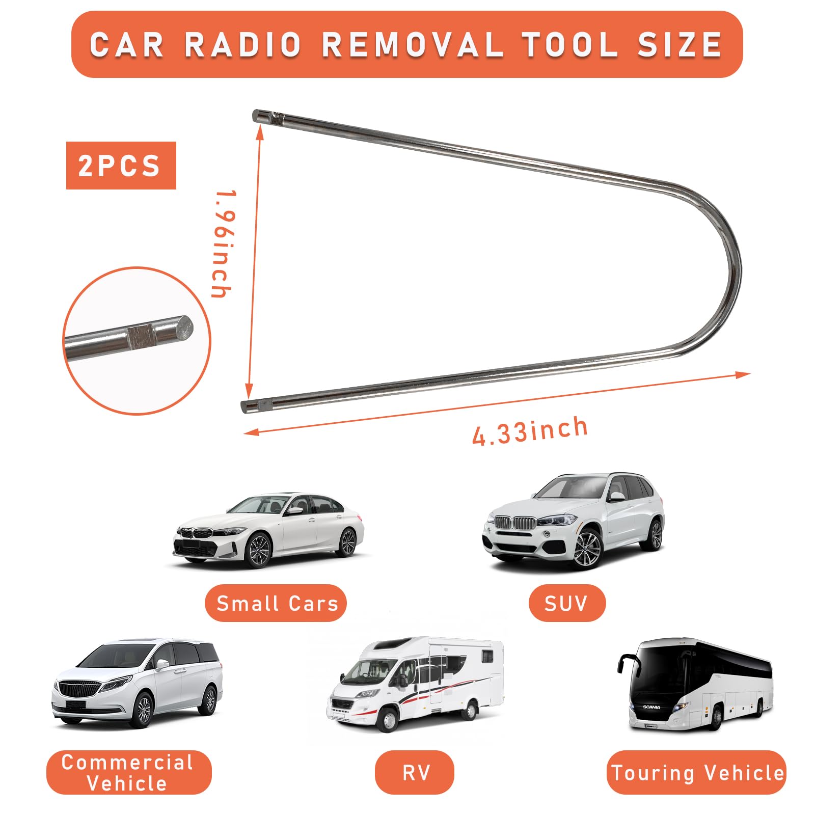 Dickno 2 Pcs Car Radio Removal Pry Tool, U-Shaped Stainless Steel Auto Stereo Release Tool Kit, Universal Radio Remover For Disa
