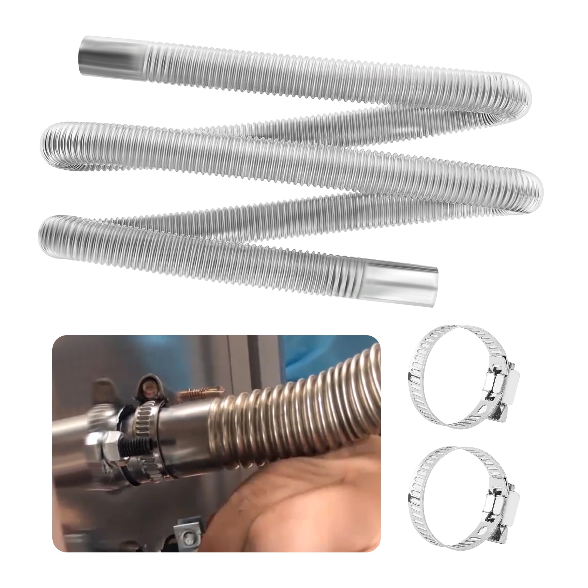 47.2 Diesel Heater Exhaust Pipe,1 ID Stainless Steel Flexible Exhaust Tubing with 2 Hose Clamps,Universal Exhaust Hose Kit Diese