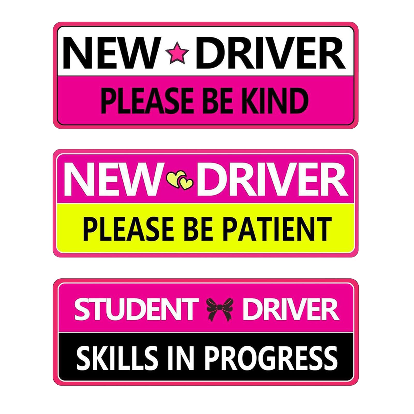 3-Pack Student Driver Magnets for Car, Funny Rose Red Reflective Magnetic Sign, Reusable New Driver Bumper Sticker for Women, Te