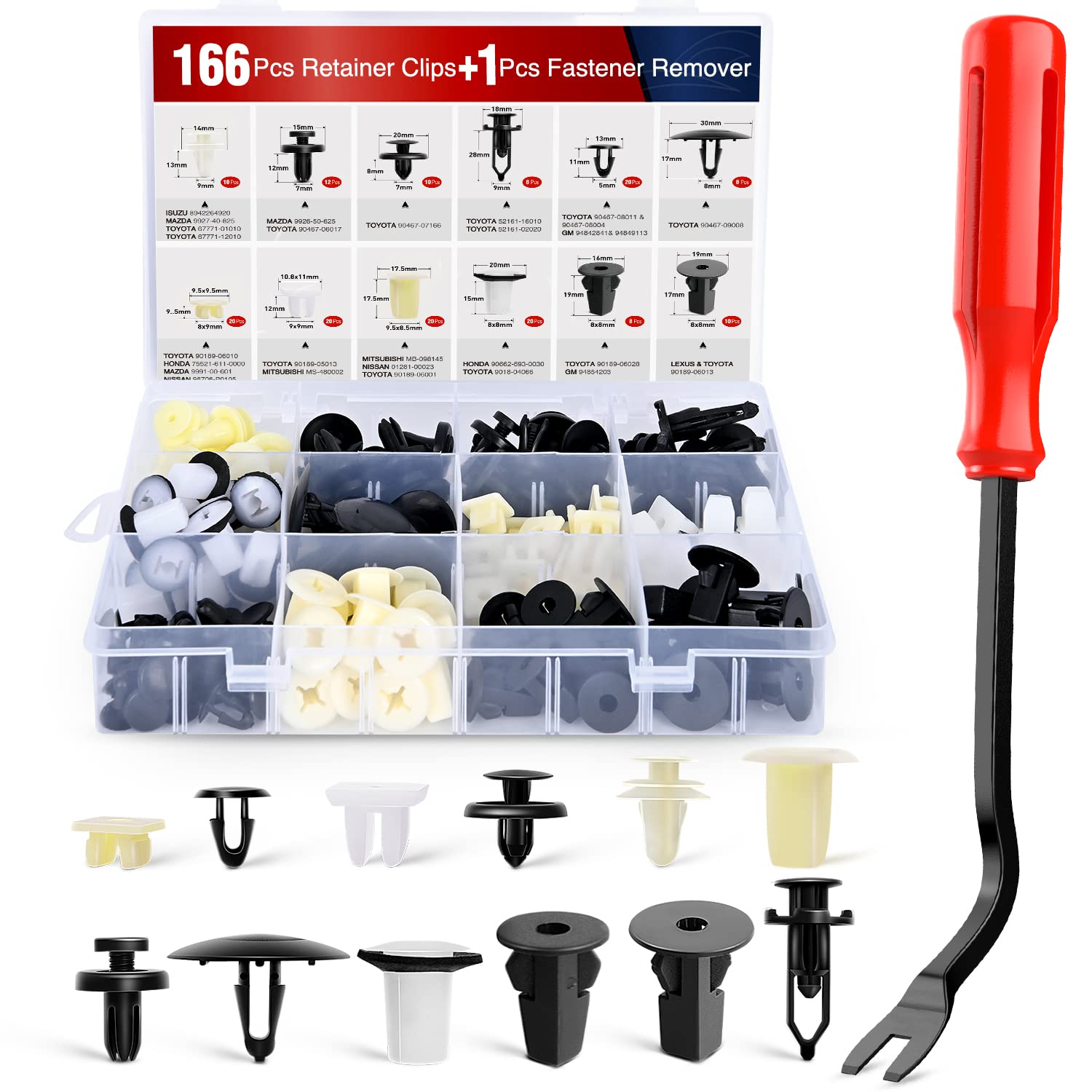 Nilight 166 Pcs Car Retainer Clips &Screw Grommets - 12 Most Popular Sizes & Applications For Gm Toyota Honda Nissan Mazda - Wit