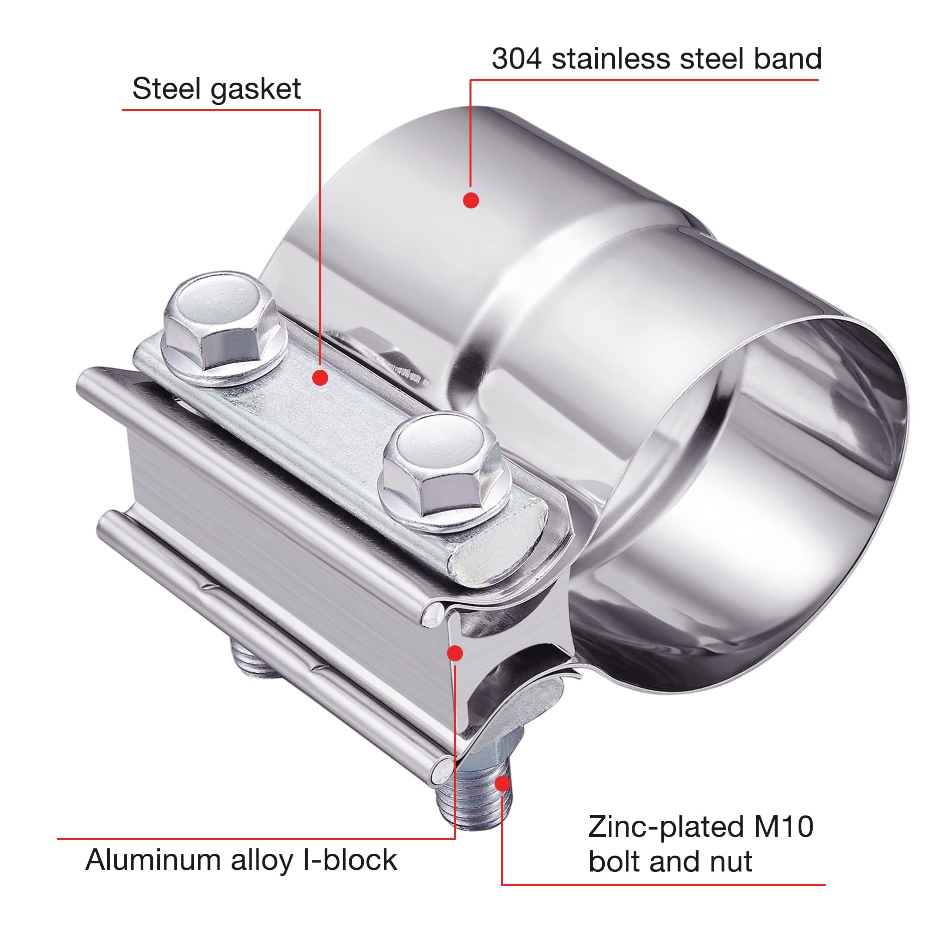 Evil Energy 2.5 Inch Exhaust Clamp, Lap Joint Band Clamp Stainless Steel 2Pcs