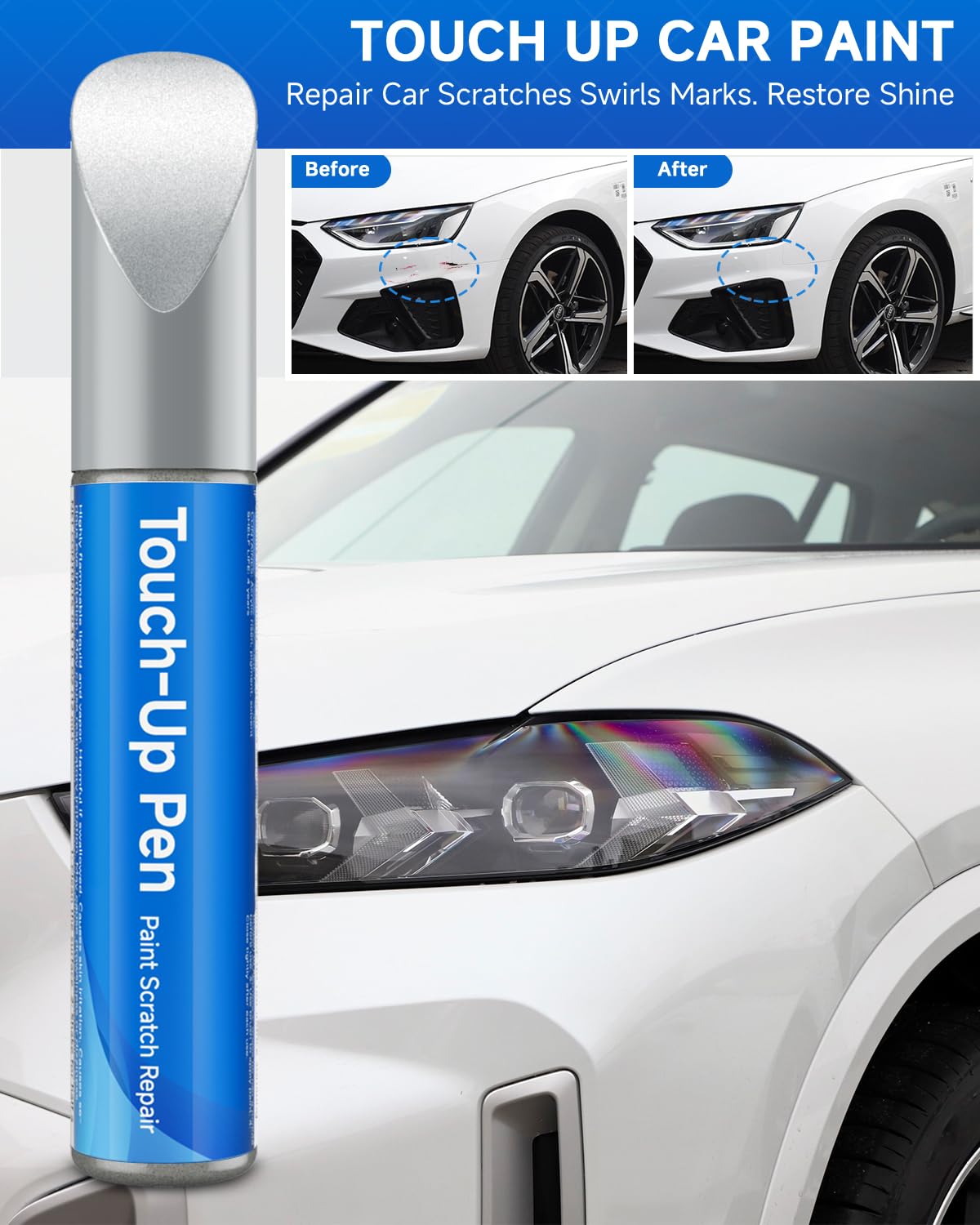 TESLAUNCH Touch Up Paint Pen for Audi - LY9C Ibis White, 0.14 Fl Oz, Exact Match Scratch Repair