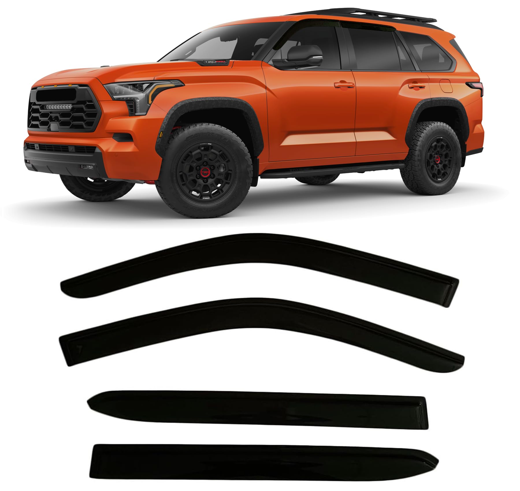 2023-2025 Tape-On Rain Guards For Toyota Sequoia Side Window Visor Deflectors Extra Thick Tinted Vent Shade Protectors 2024