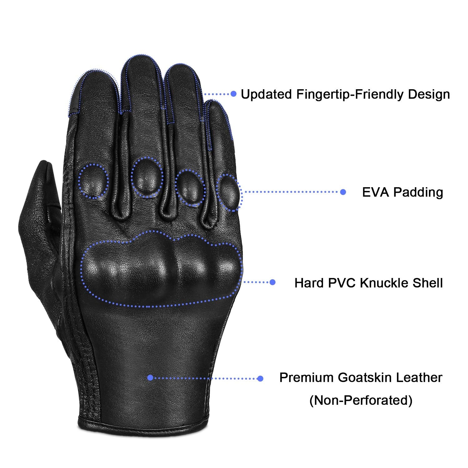 Full Finger Goat Skin Leather Touch Screen Motorcycle Gloves Men/Women S,M,L,Xl,Xxl (Non-Perforated, Xxl)