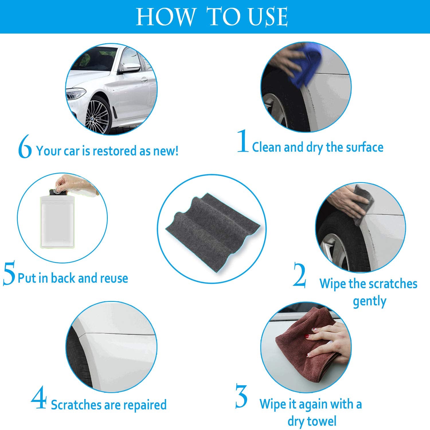 2 Pack - Upgraded Nano Magic Car Scratch Remover Cloth, Multipurpose Scratch Repair Cloth, Nanomagic Cloth For Car Paint Scratch