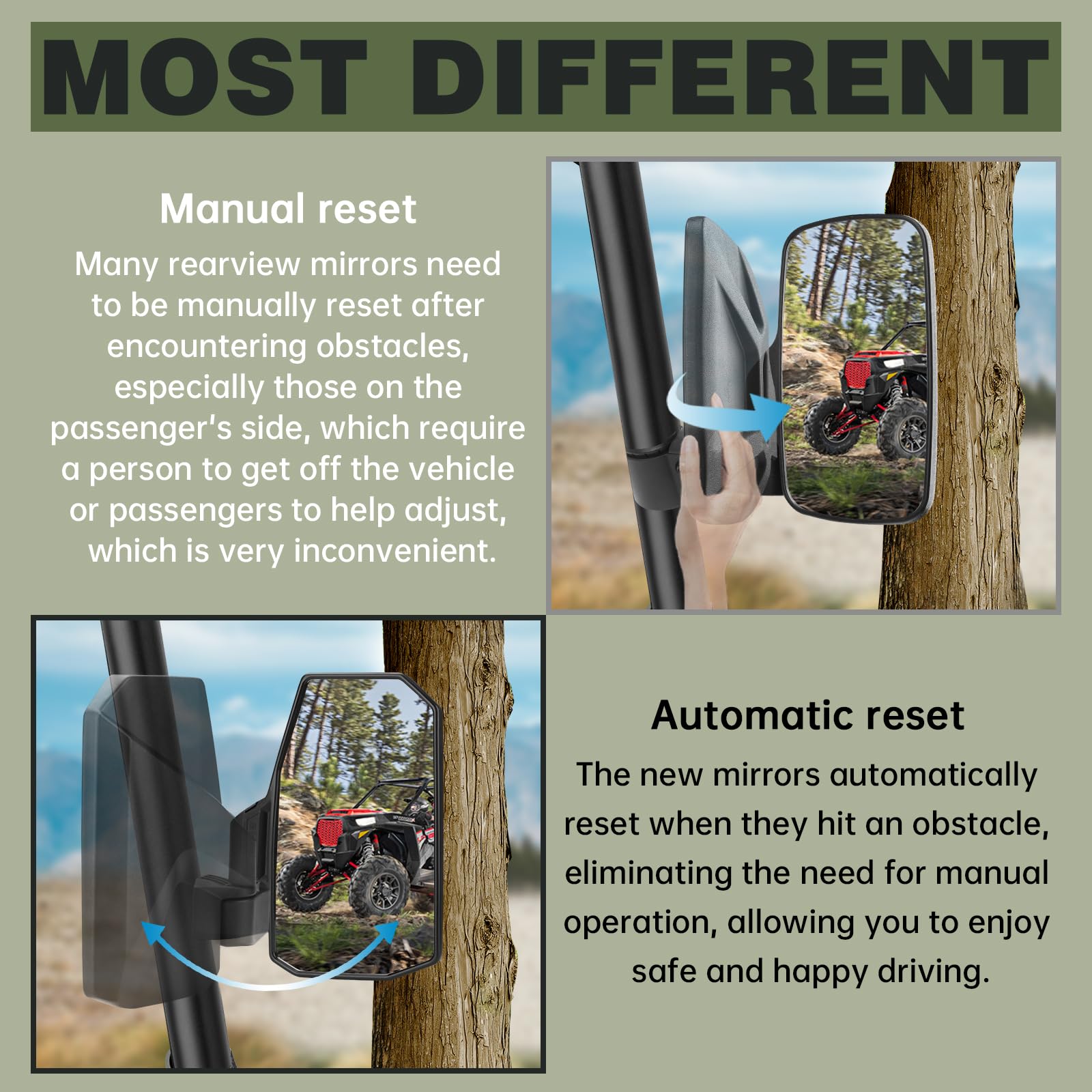 Ranger Side Mirrors,The Spring Back Feature Allows Easy Reset After Fold,2024 New SHEJISI UTV Mirrors Compatible with Polaris Ra
