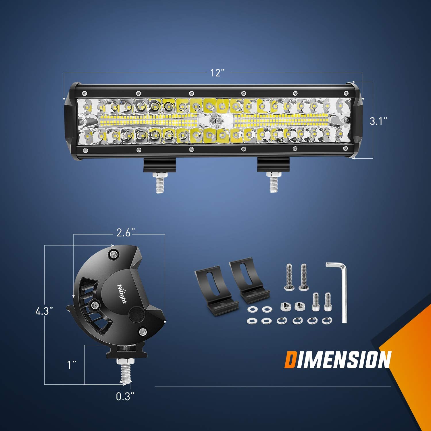 Nilight Led Light Bar Set, 12 Inch 300W Triple Row Spot Flood Combo Work Driving Lamp, 2 Pcs 4 Inch 60 W With Wiring Harness For