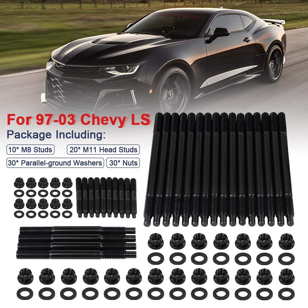 Pqy 12-Point Cylinder Gasket Head Stud Bolts Nuts Kit Compatible With 97-03 Chevy Ls1 Lq9 Ls6 4.8L 5.3L 5.7L 6.0L Engines