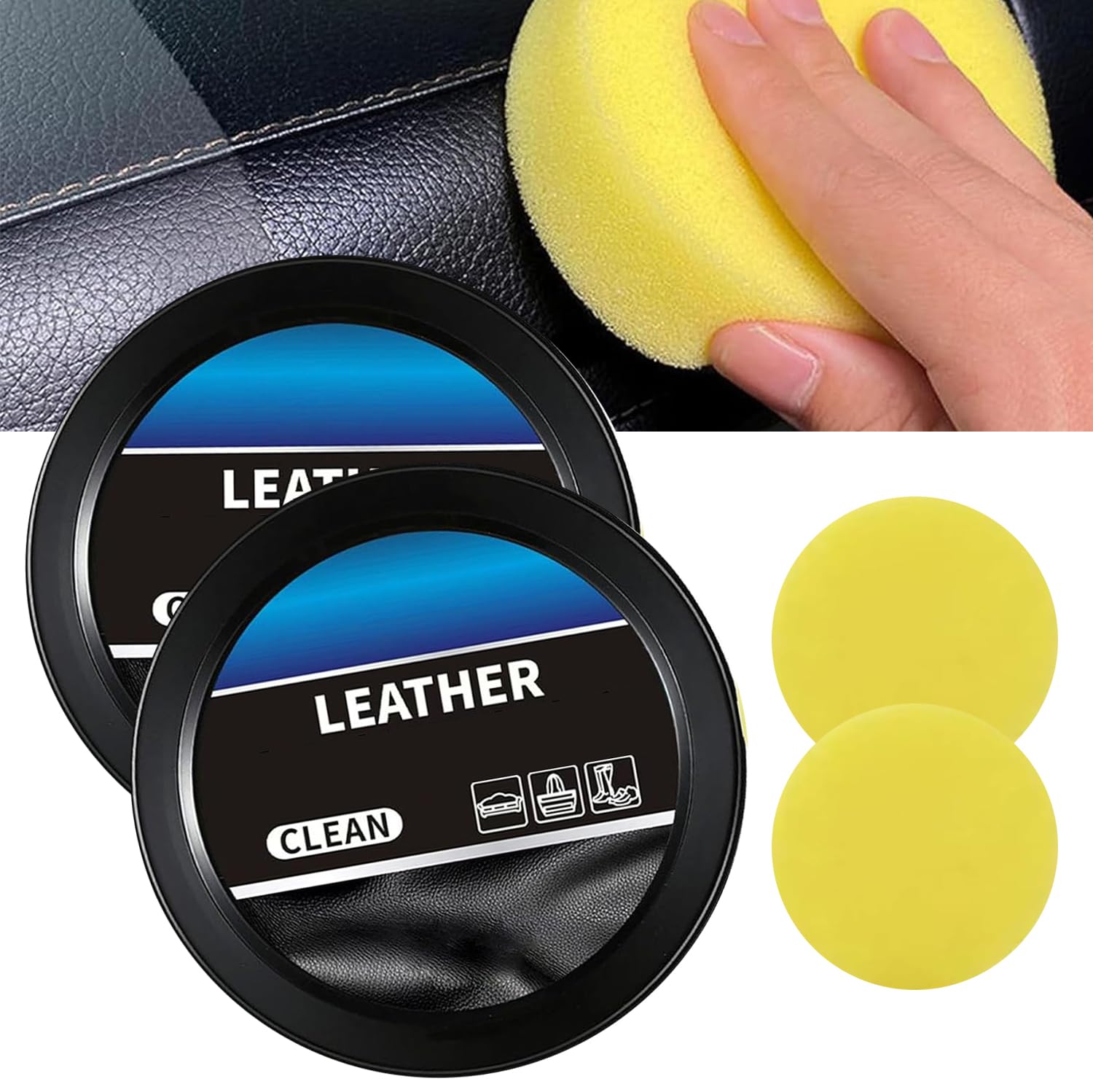 SIXCLA 2Pcs Cleaning and Care Cream & Cleaning Paste for Leather Care, Automotive Interior Leather Cleaning Cream, Leather Repai