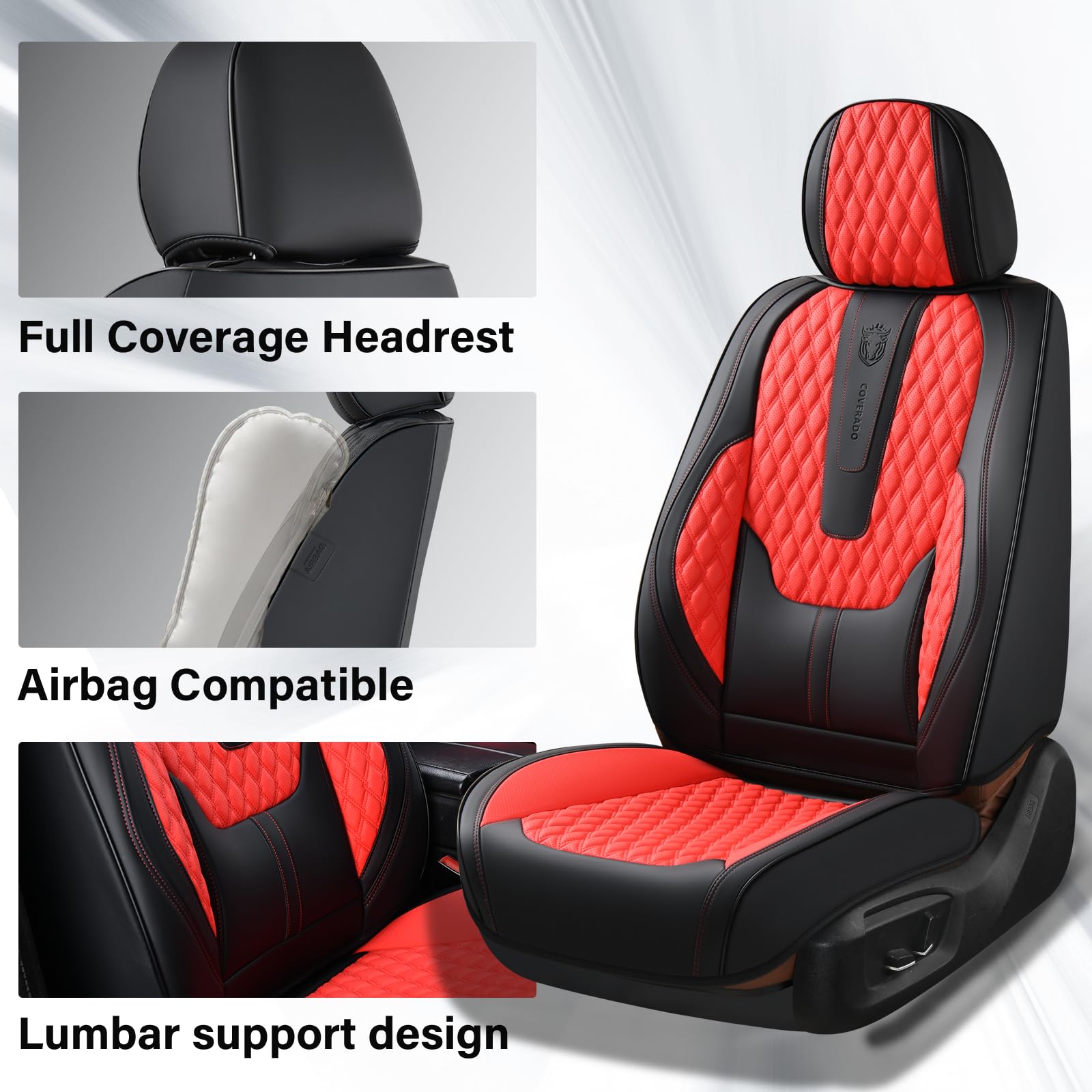 Coverado Car Seat Covers Front Seats, Luxury Faux Leather Seat Covers for Cars Waterproof Seat Covers with Lumbar Support, Car S