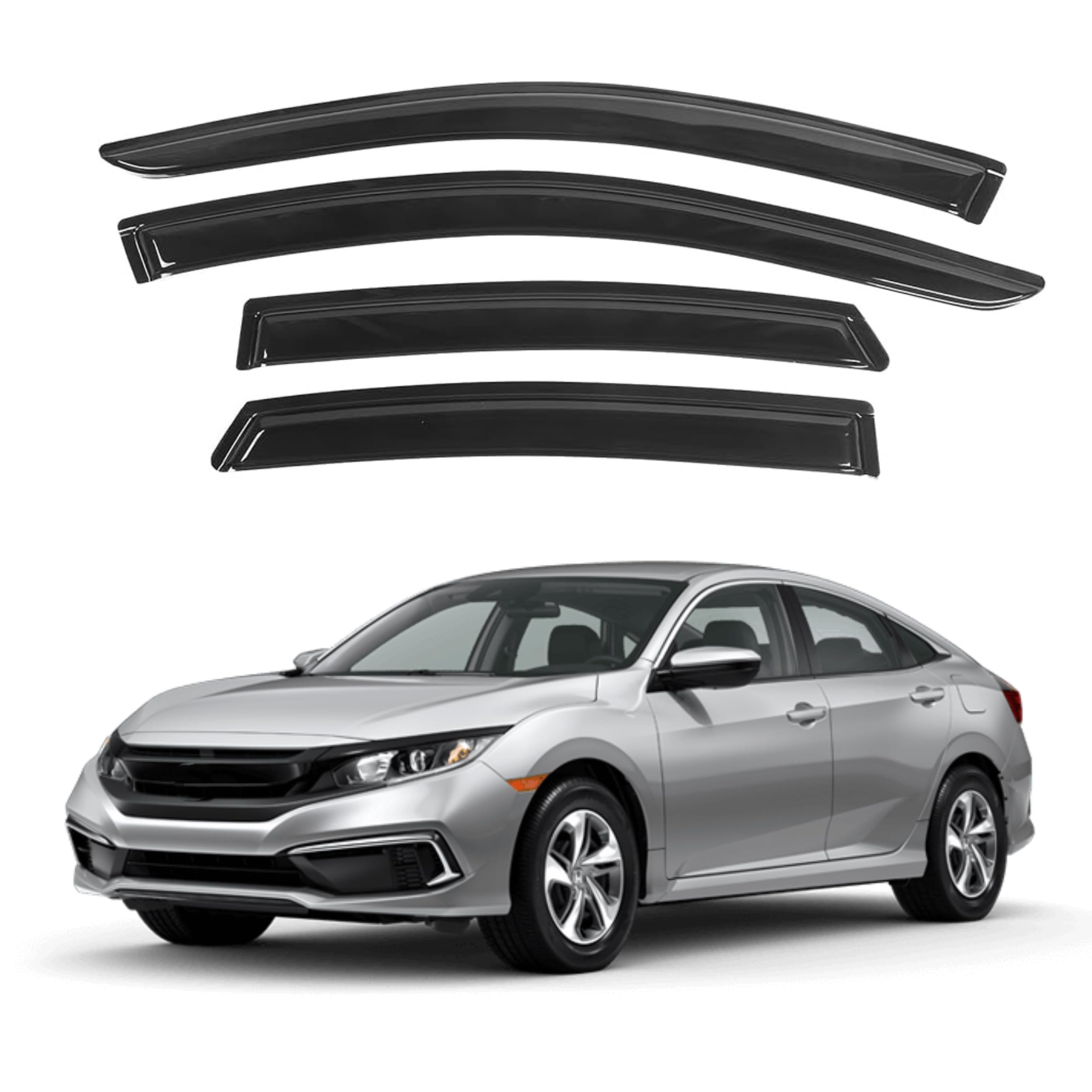 Ig Window Visor For Honda Civic Sedan 2016-2021, Rain Guard Tape-On Extra Durable Sun Wind Side Vent Window Deflector Mugen Styl