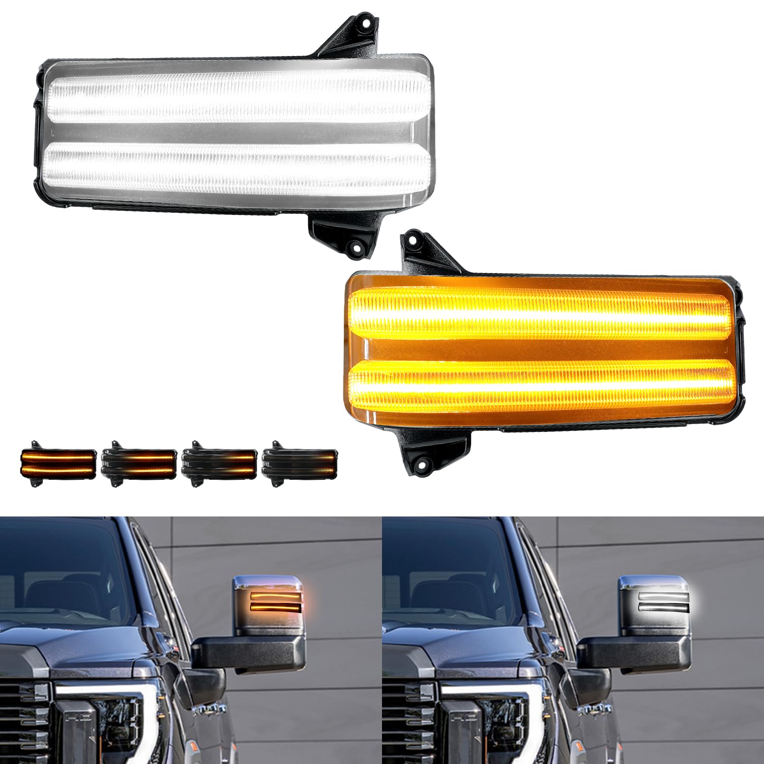 Roccs Sequential Amber Turn Signal Switchback Led Side Tow Mirror Marker Light White Drl Parking Lights Fit For 2020 2021 2022 2