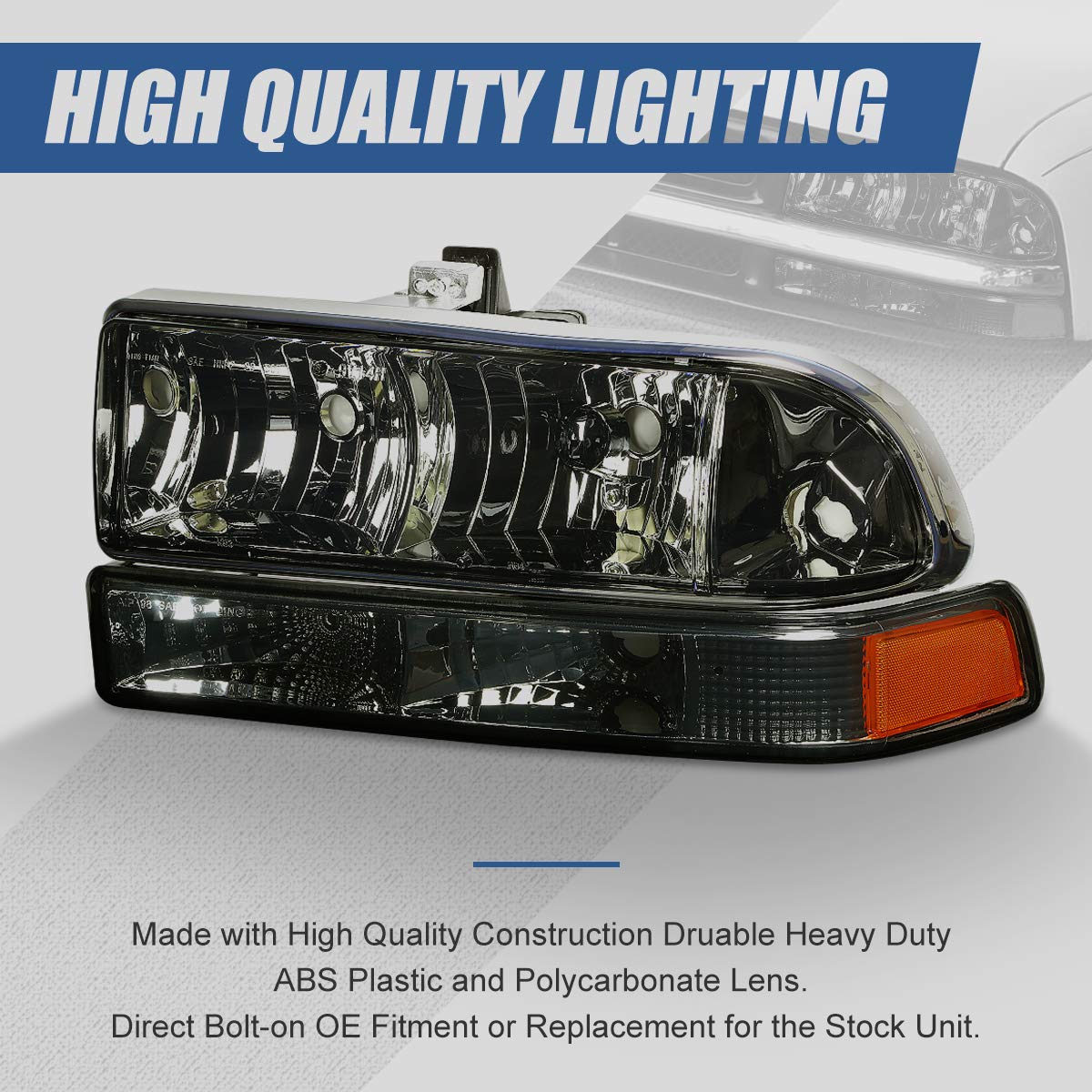 Auto Dynasty [Halogen Model] 4Pcs Factory Style Headlights Assembly With Bumper Lamps Compatible With Chevy S10 Blazer 98-04, Dr