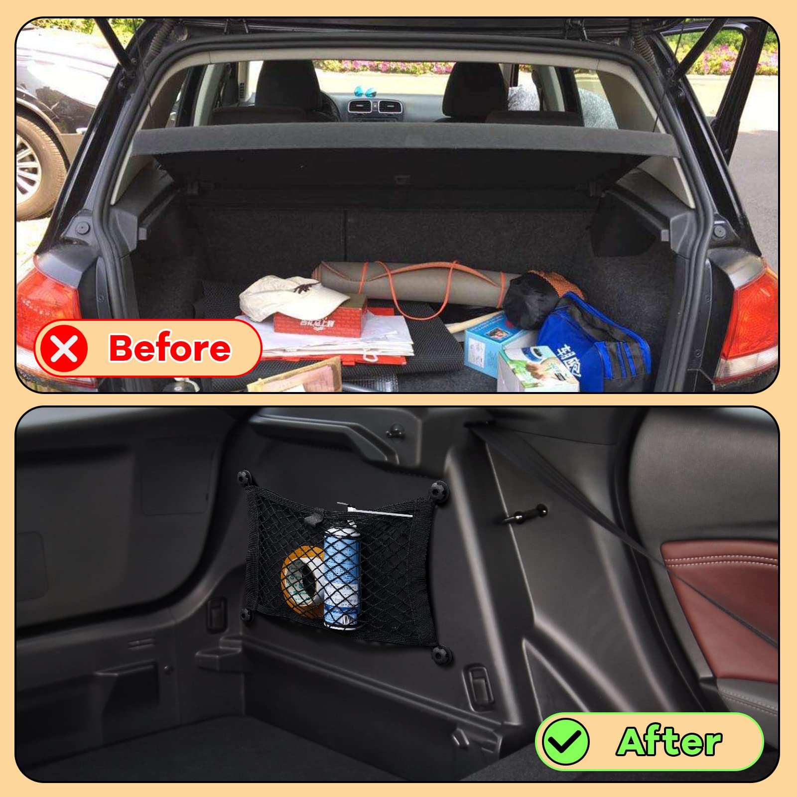Frienda 2 Pieces Stretchable Small Cargo Net Pocket Storage Mesh Net Elastic Automotive Storage Pouch With 8 Pieces Mounting Scr