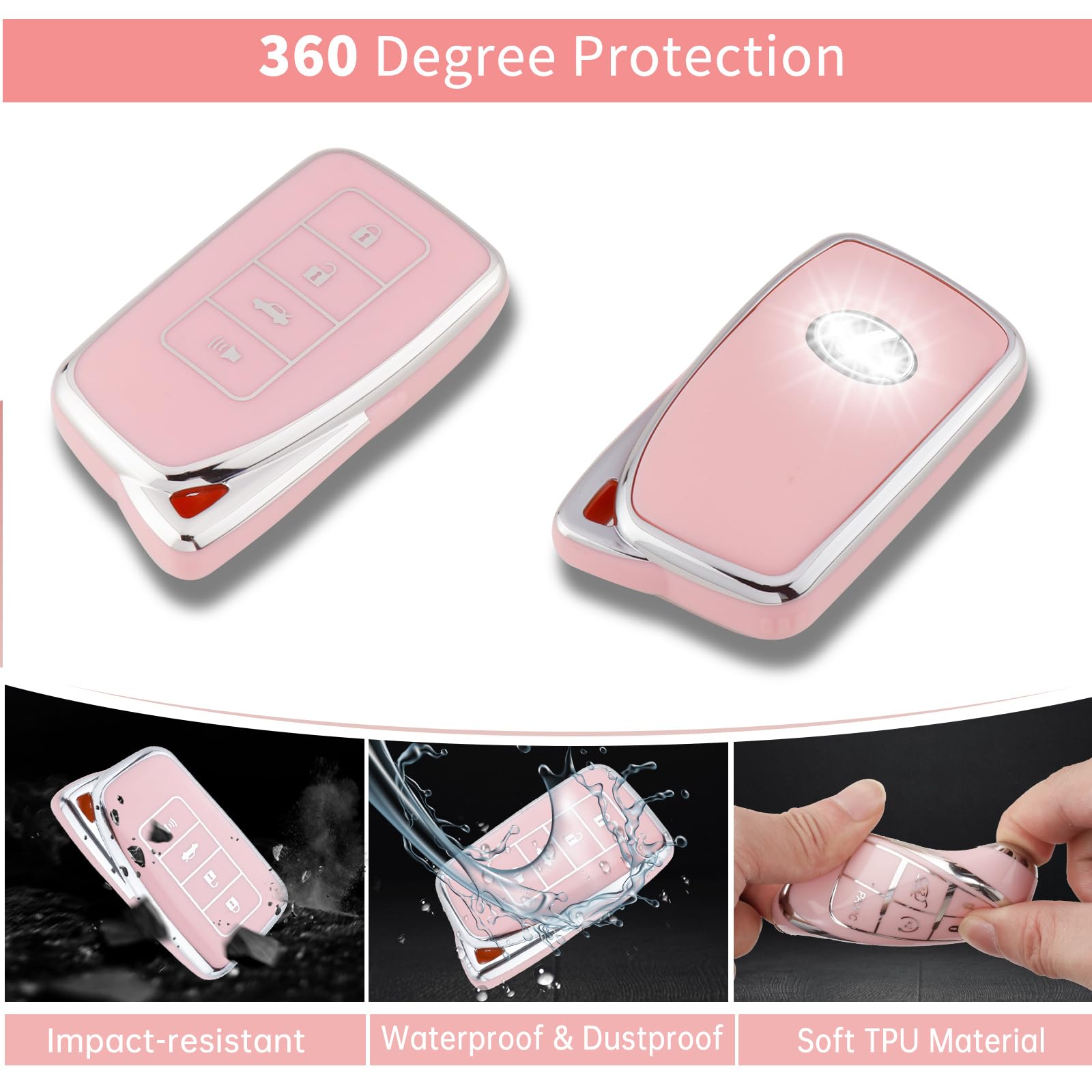 Pangpai Pink Car Accessories 3 Pcs For Lexus Rx Es Gs Ls Nx Rs Gx Lx Rc Lc Key Fob Cover With Bling Keychain Cute Push To Start