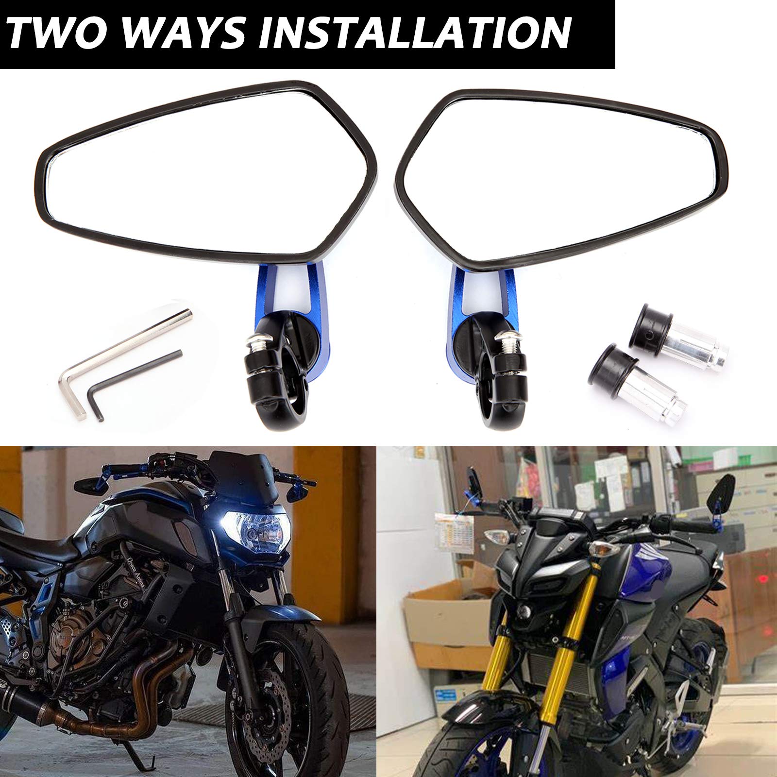 Universal Motorcycle 7/8 22 Bar End Mirrors Rear View Mirror Compatible With Honda Grom Yamaha Kawasaki Ducati Suzuki And More (Blue)