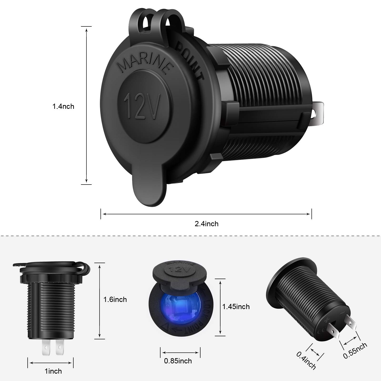 12V Cigarette Lighter Socket, 2 Pack Car Marine Motorcycle Atv Rv Lighter Power Outlet Socket Replacement 12 Volt Waterproof Plu