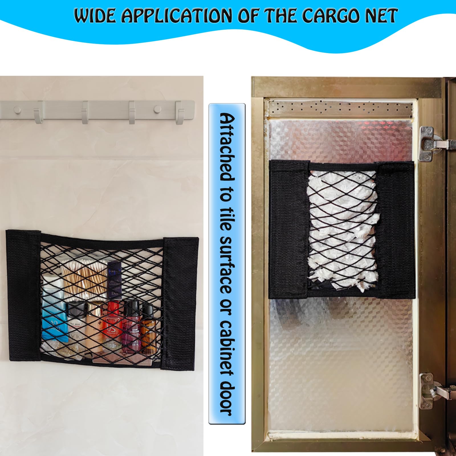 Xiwumoer 4Pack Automotive Cargo Net Car Storage Net Wall Sticker Organizer Pouch Bag Elastic Mesh Net With Tape Stickers For Tru