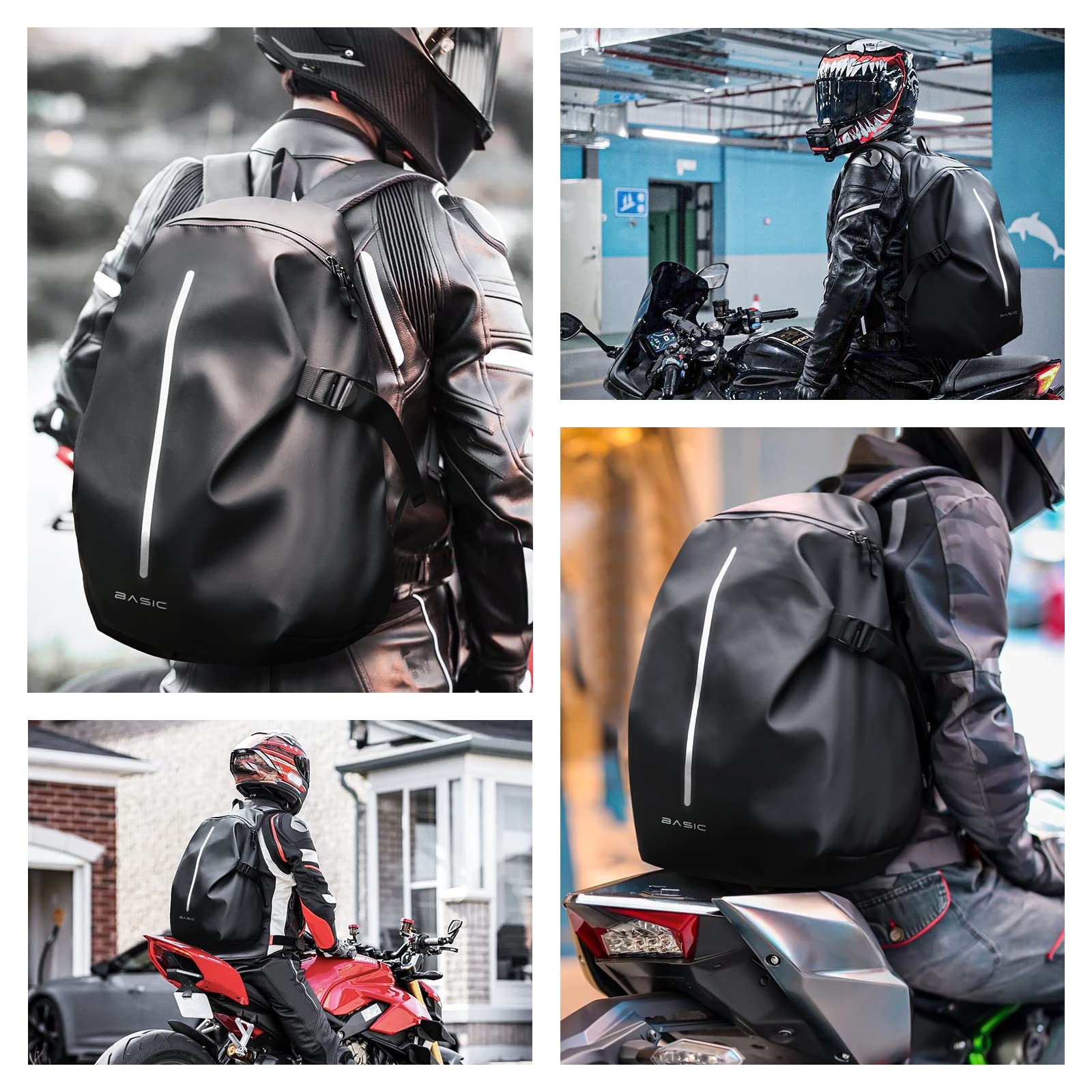 WEPLAN Motorcycle Backpack, Waterproof Nylon Helmet Bag, Large D-black, Model 1105