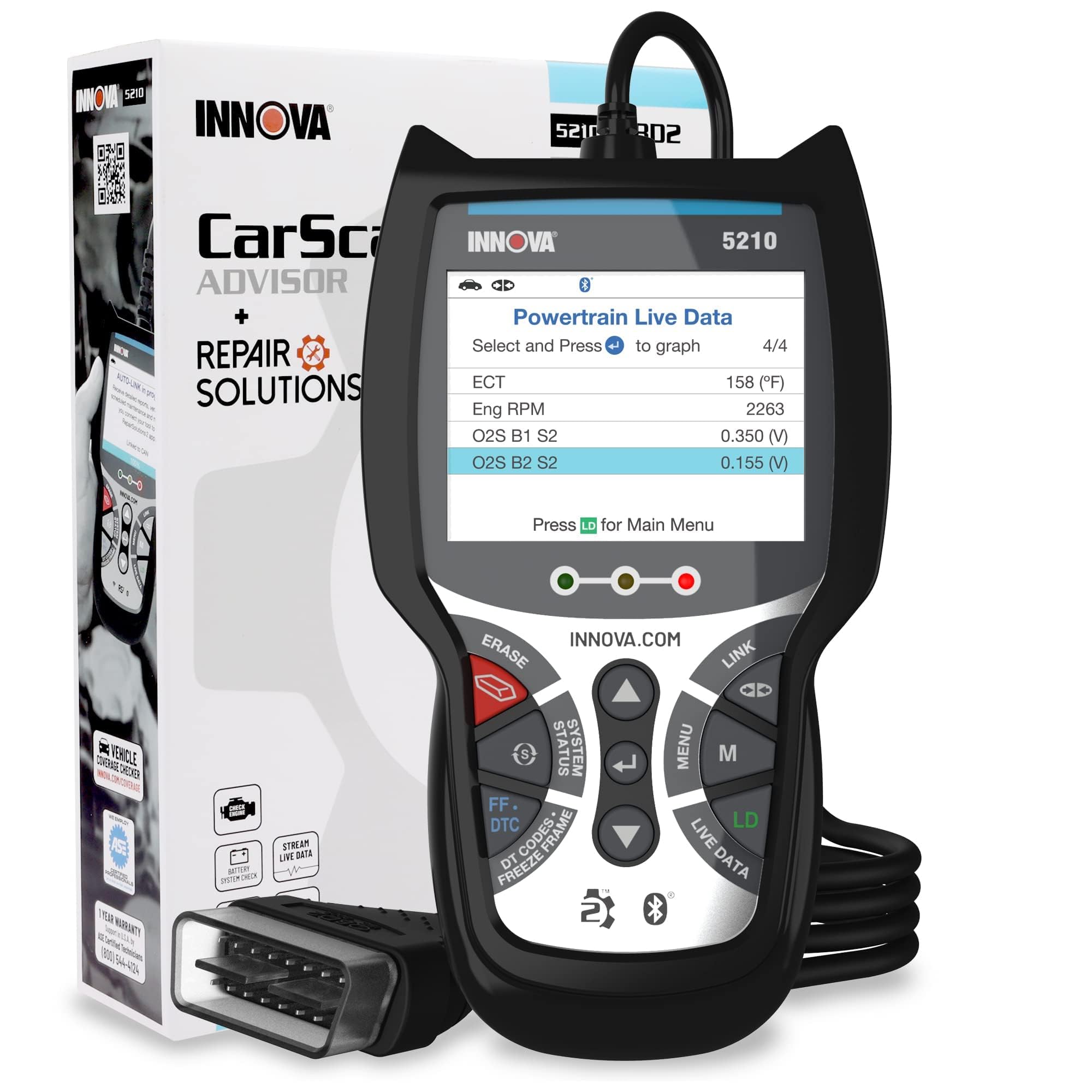 Innova 5210 OBD2 Scanner & Engine Code Reader, Battery Tester, Live Data, Oil Reset, Car Diagnostic Tool for Most Vehicles, Blue