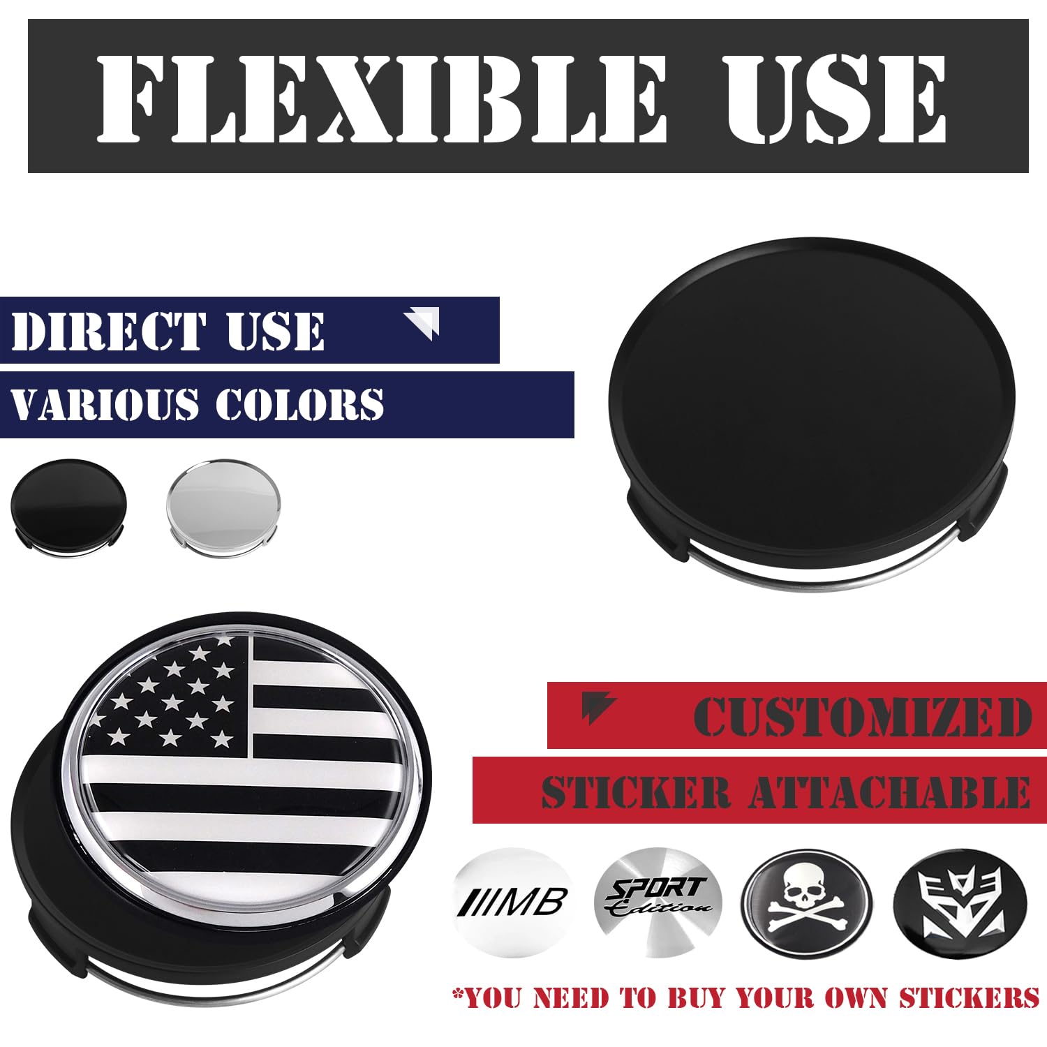 Kitspro 2.9Inch 75Mm Wheel Center Caps, Pack Of 4 (Matte Black, Outer 75Mm, Inner 73Mm)