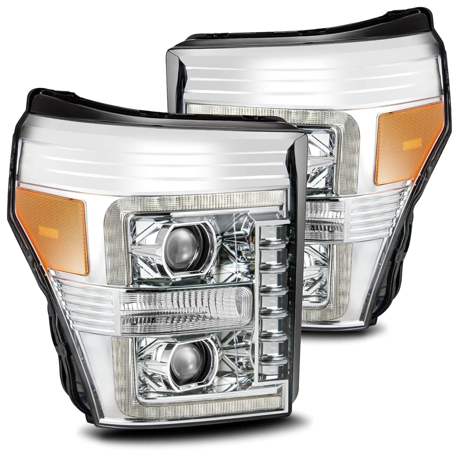 AlphaRex Chrome For 11-16 Ford F250/F350/F450/F550 PRO-Series Super Duty LED DRL/Sequential Signal Projector Headlights