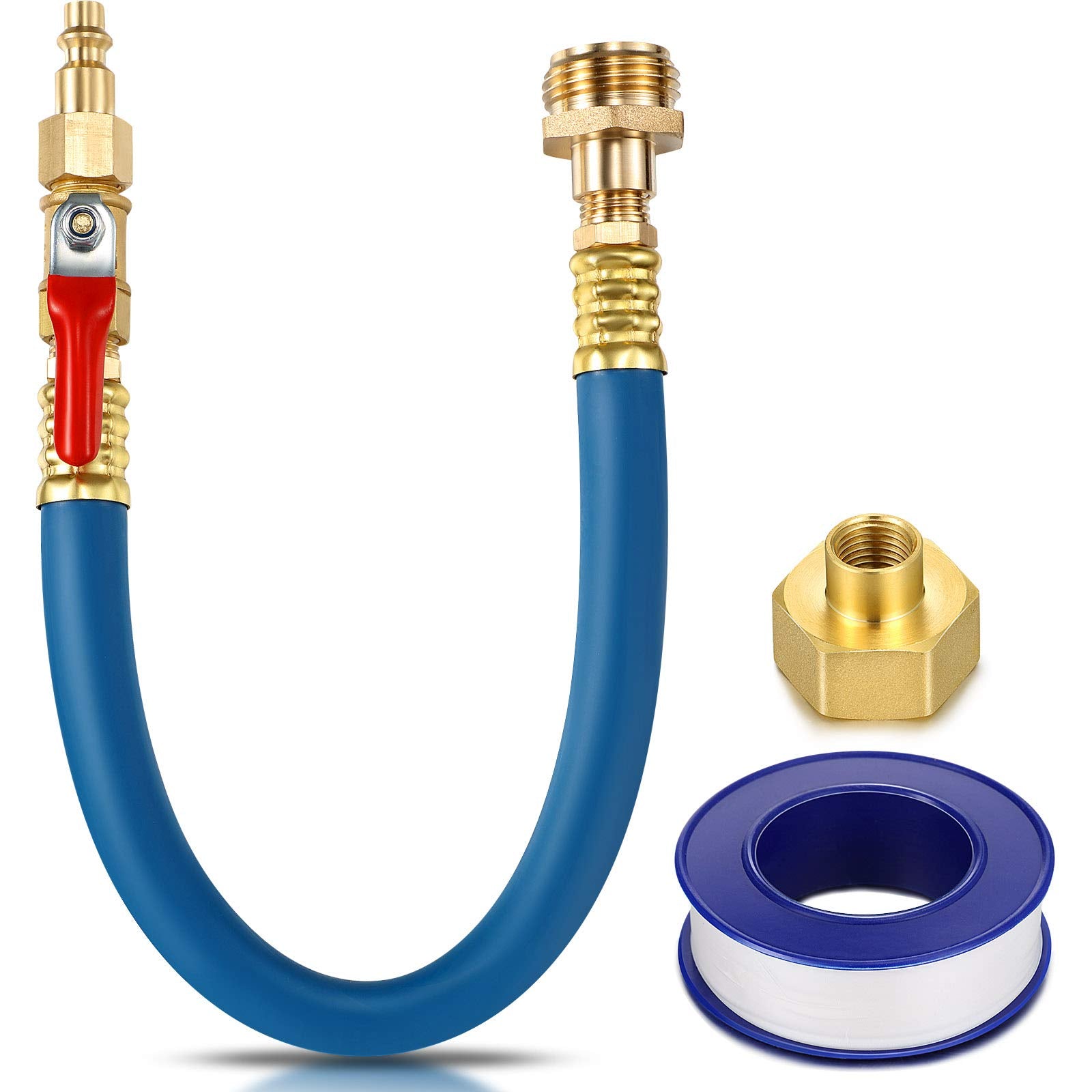 Frienda RV Winterizing Kit Sprinkler Blowout Adapter with Shut Off Valve, Air Compressor Quick Connector, 12 Inch Garden Hose, M