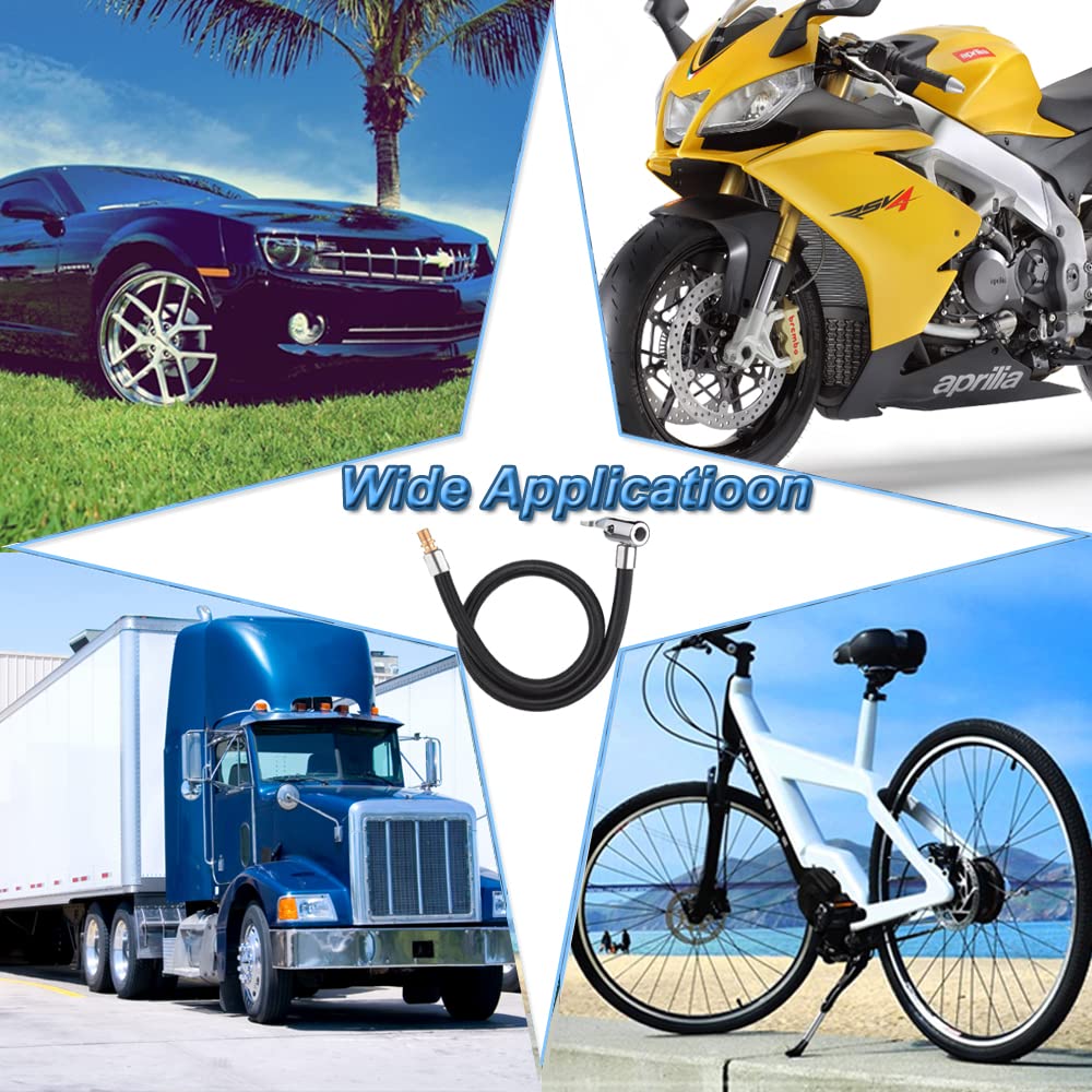Melphan-Auto 50Cm 20Inches Ultra-Long Tire Inflator Hose Adapter, Thumb Press Locking Tire Chuck, Fast Inflation, Quick Release And Connect, Universal For Cars, Motorcycles And Bicycles, 1Pc.