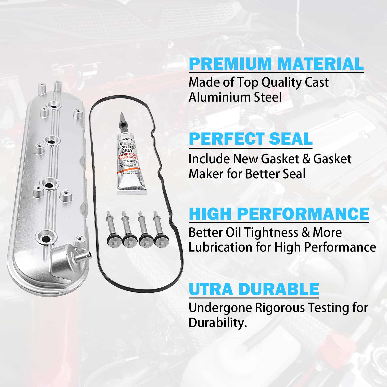 Valve Cover With Gaskets - Compatible With 1999-2010 4.8L, 5.3L, 5.7L, 6.0L, 6.2L Chevy Silverado, Suburban, Tahoe, Trailblazer,