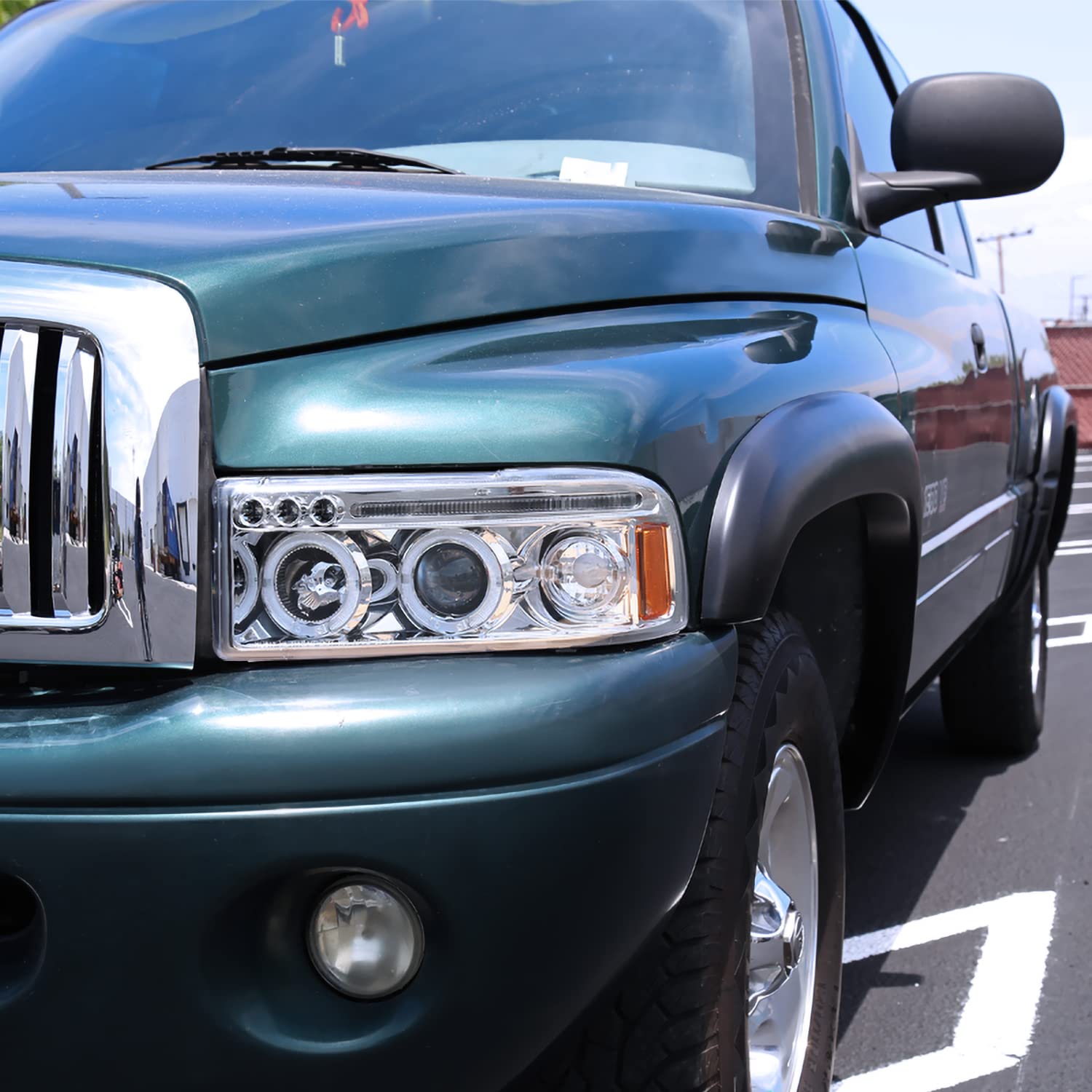 Spec-D Tuning Chrome Housing Clear Lens Projector Headlights Compatible with 1994-2001 Dodge Ram 1500/2500/3500, Left + Right Pa