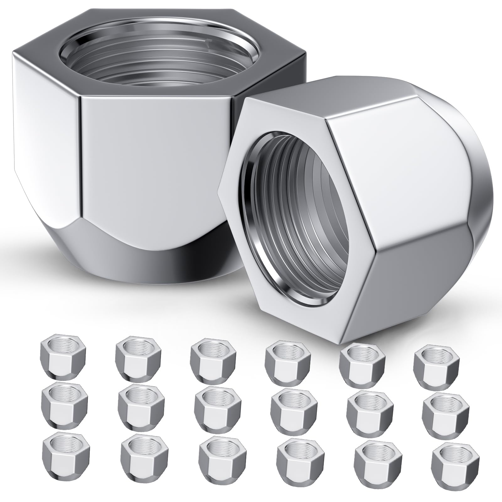 MIKKUPPA 1/2-20 Trailer Lug Nuts, Open End Style 509 Tire Wheel Nuts for Trailer, 20 PCS Bulge Acorn Silver Chrome Finish